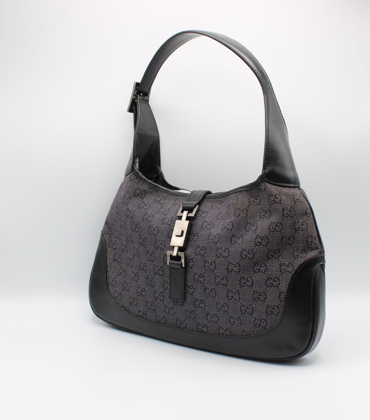 Gucci Black GG Denim Leather Jackie Handbag