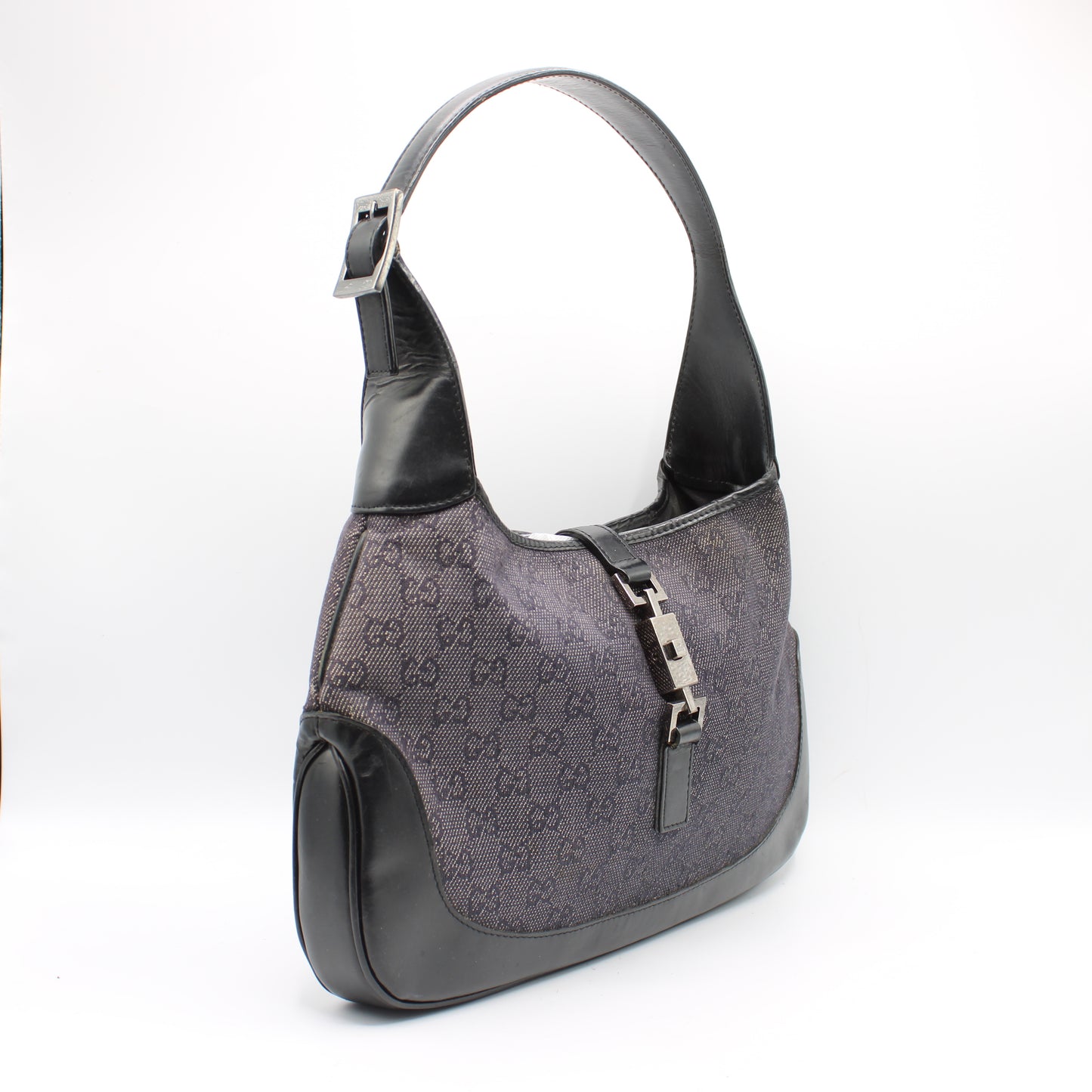 Gucci Black GG Denim Leather Jackie Handbag