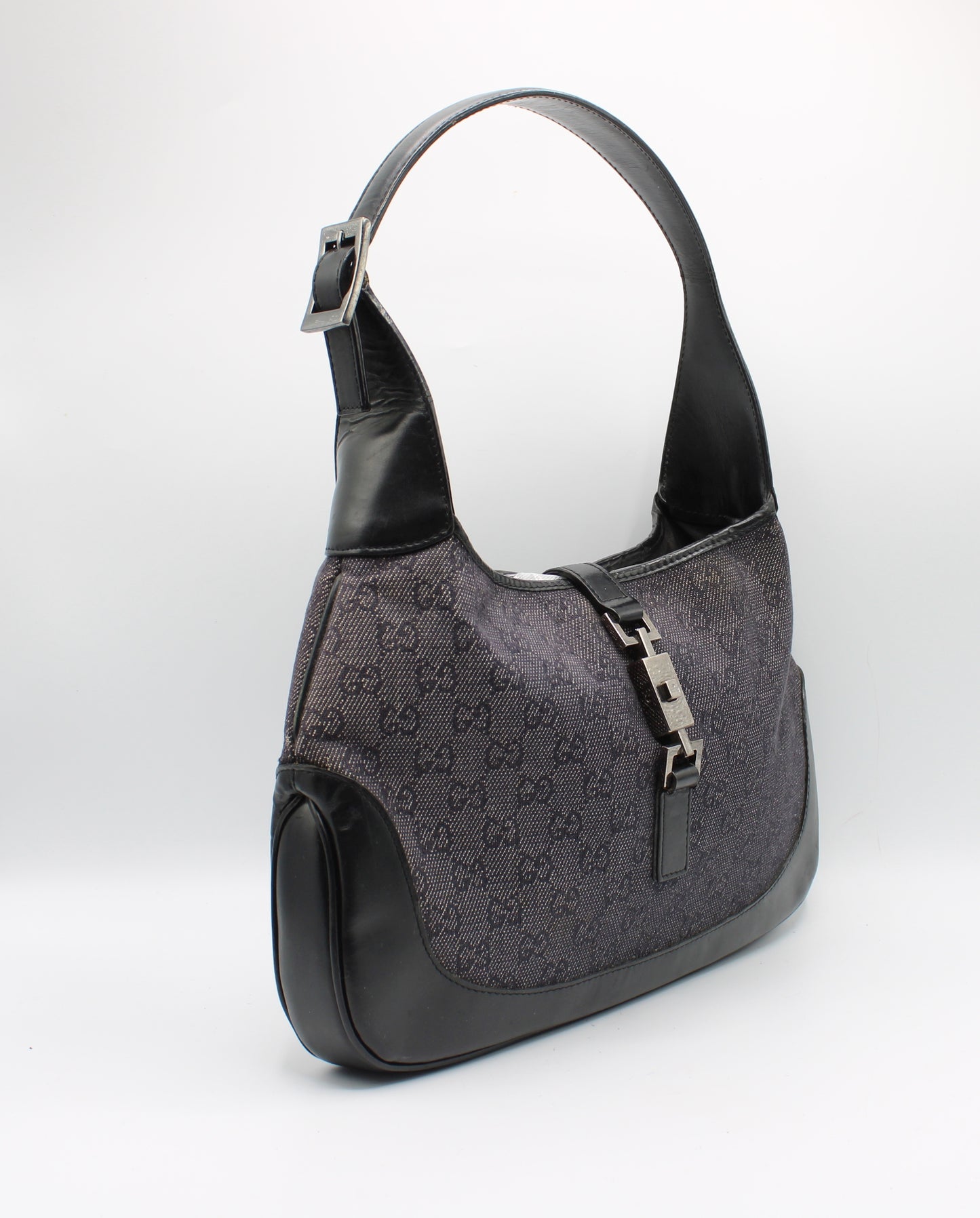 Gucci Black GG Denim Leather Jackie Handbag
