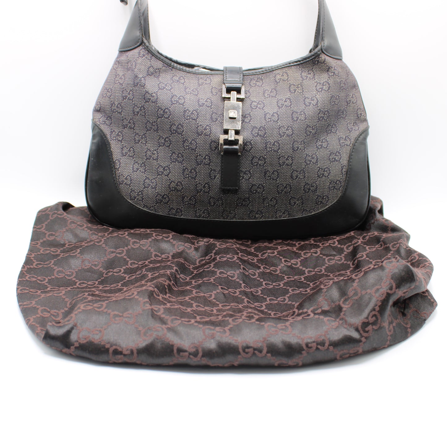 Gucci Black GG Denim Leather Jackie Handbag
