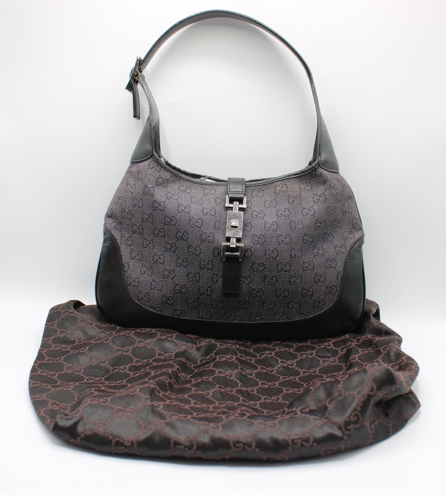 Gucci Black GG Denim Leather Jackie Handbag