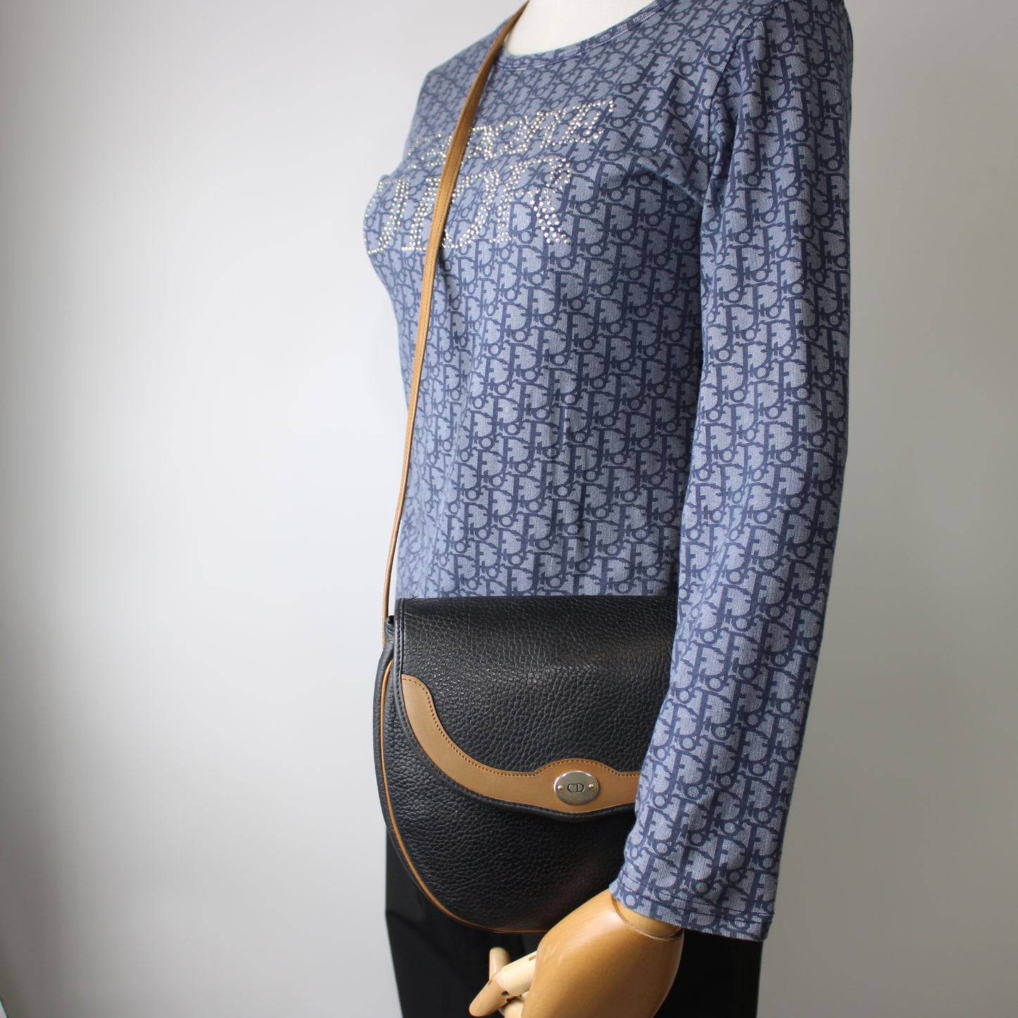 Christian Dior Black Pebbled Leather Flap Crossbody Bag