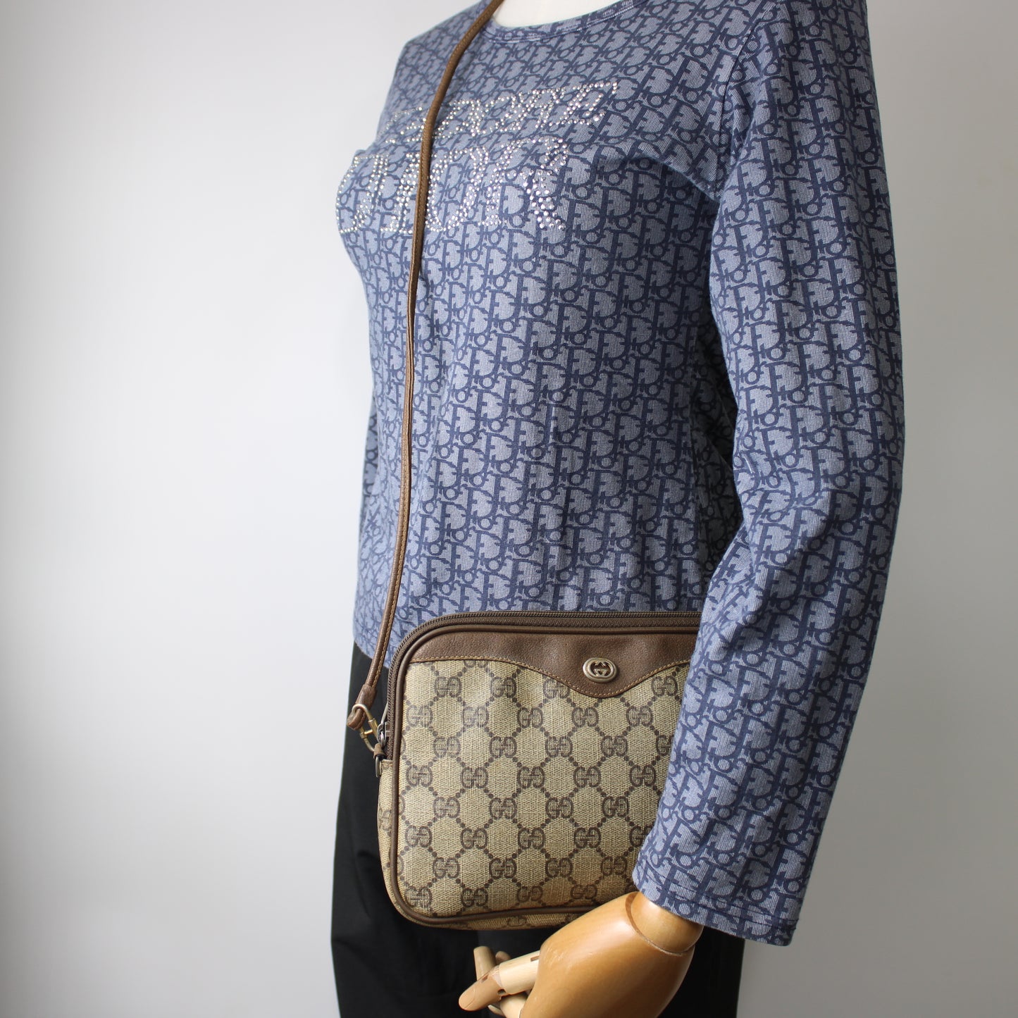 Gucci Brown GG Canvas Leather Trim Crossbody Bag
