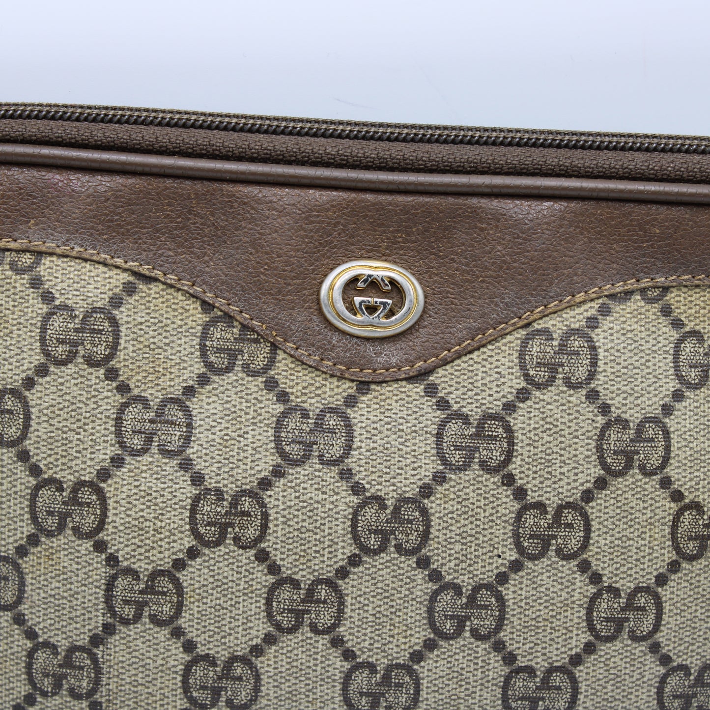 Gucci Brown GG Canvas Leather Trim Crossbody Bag