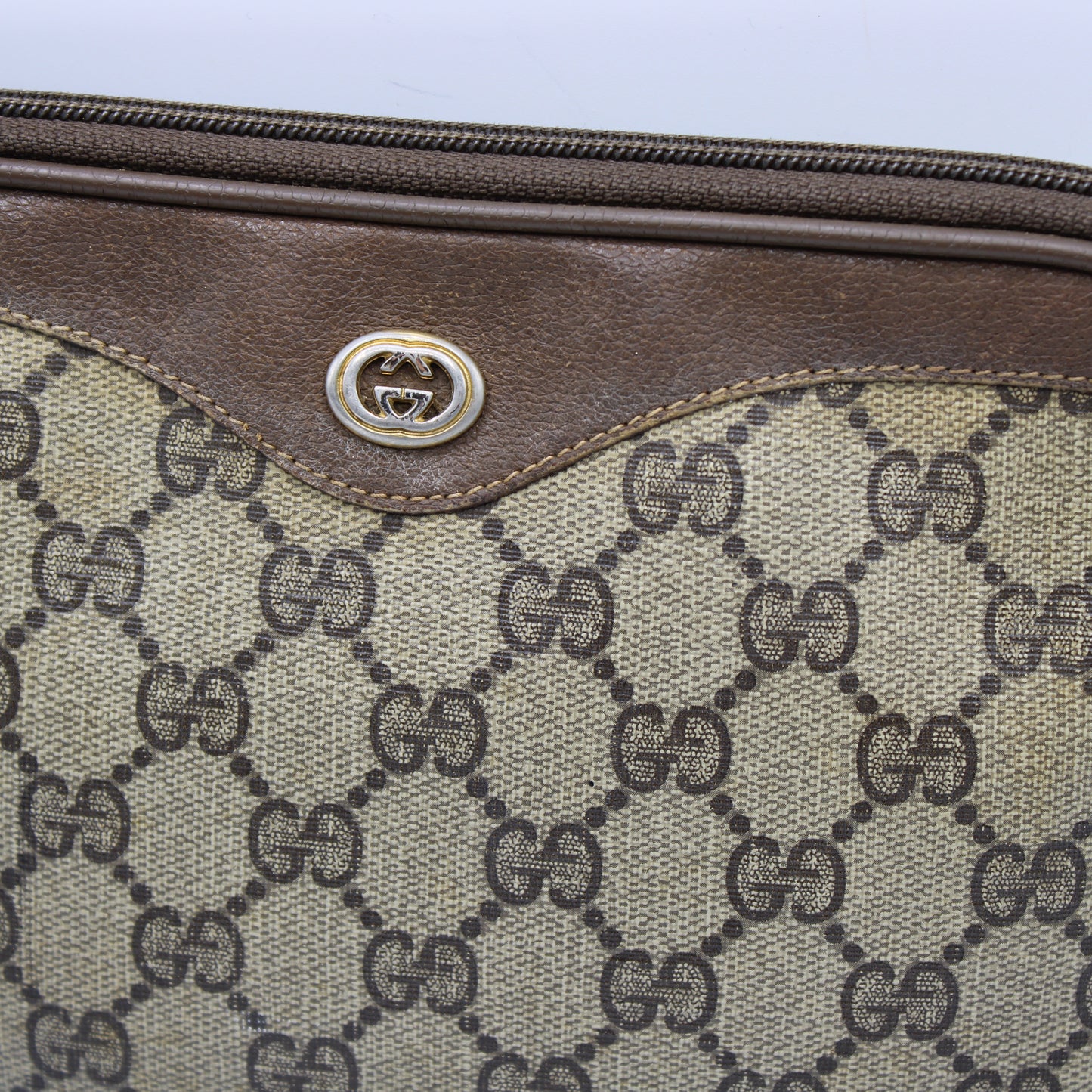 Gucci Brown GG Canvas Leather Trim Crossbody Bag