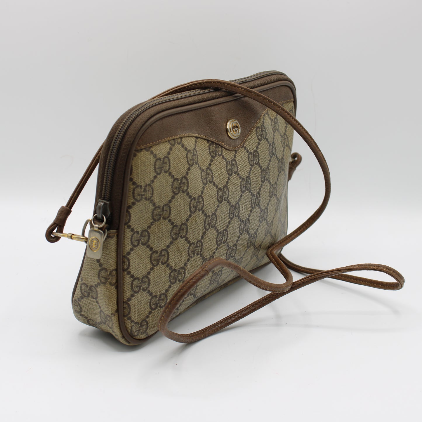 Gucci Brown GG Canvas Leather Trim Crossbody Bag