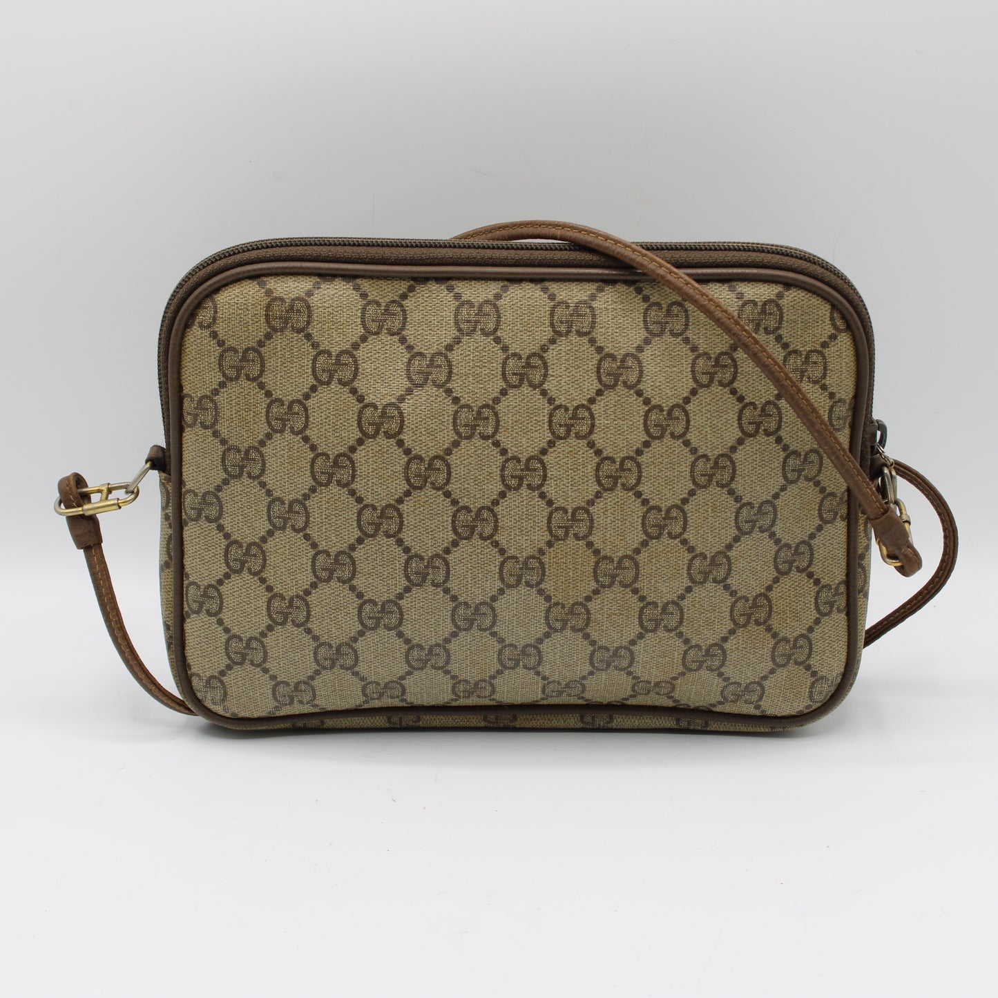 Gucci Brown GG Canvas Leather Trim Crossbody Bag