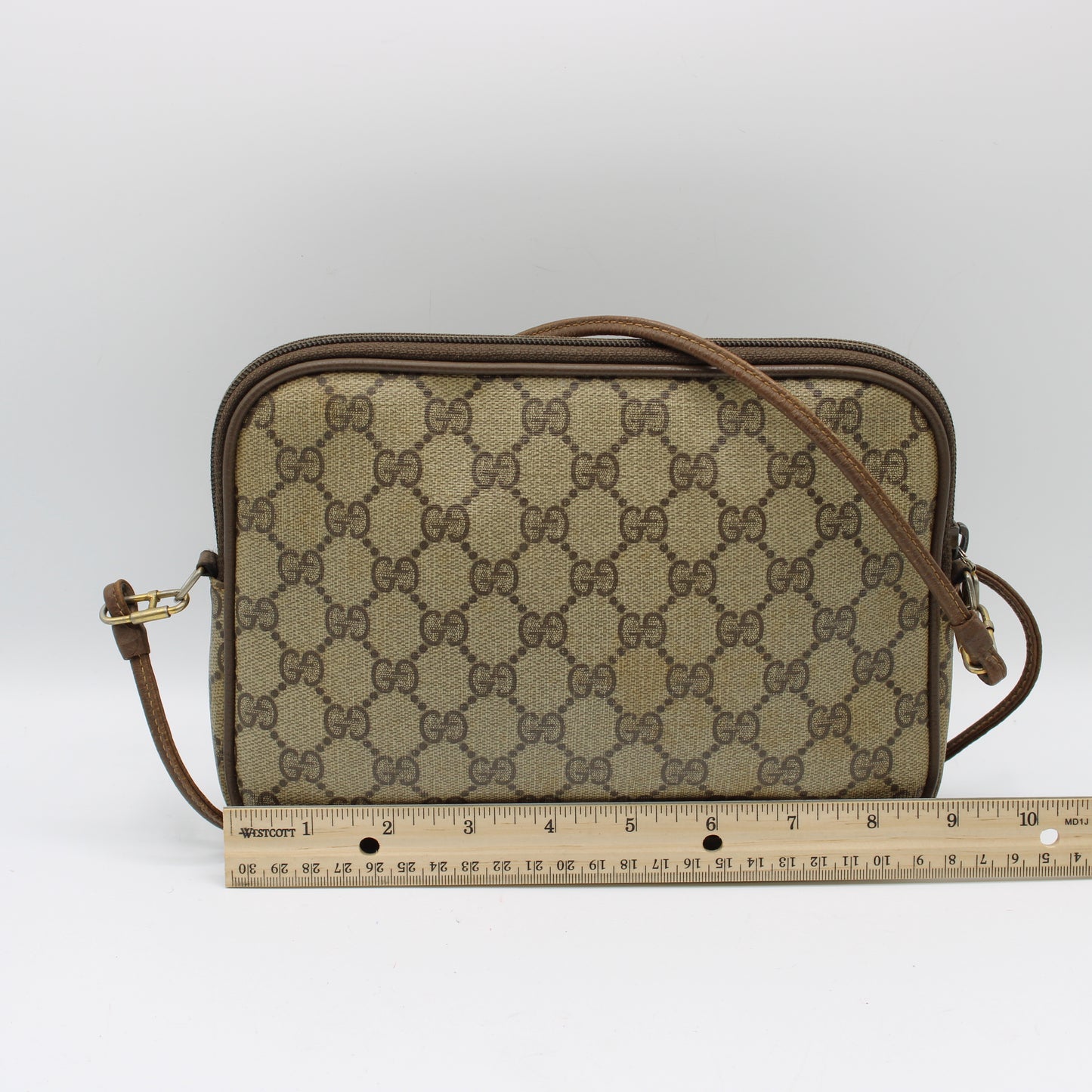 Gucci Brown GG Canvas Leather Trim Crossbody Bag