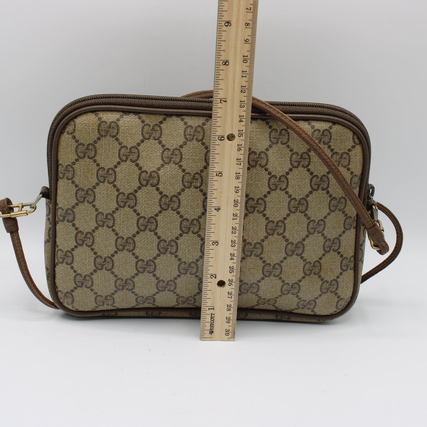 Gucci Brown GG Canvas Leather Trim Crossbody Bag