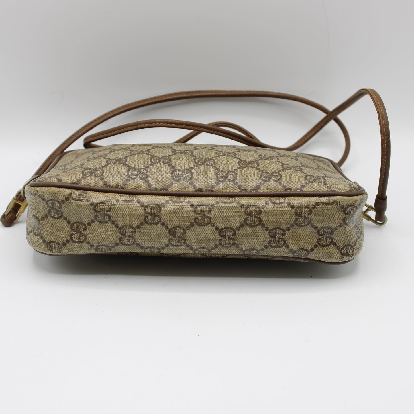 Gucci Brown GG Canvas Leather Trim Crossbody Bag