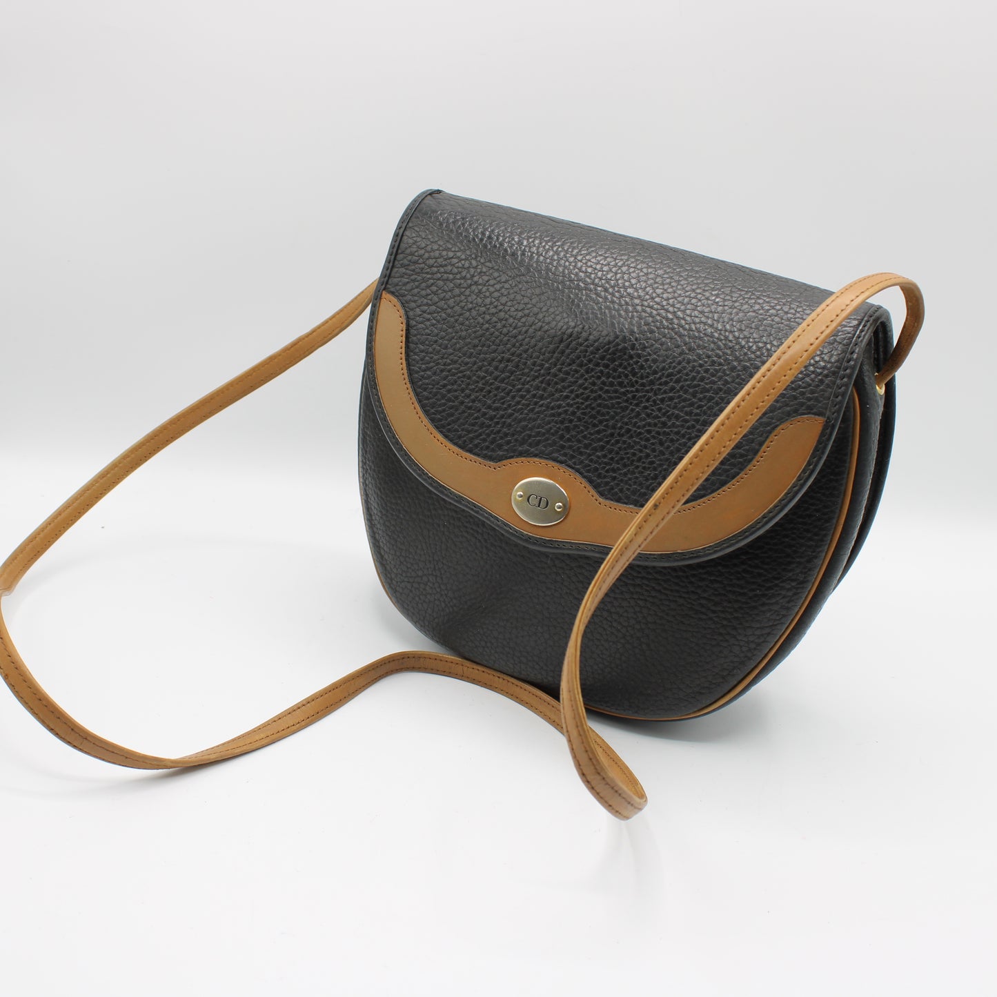 Christian Dior Black Pebbled Leather Flap Crossbody Bag