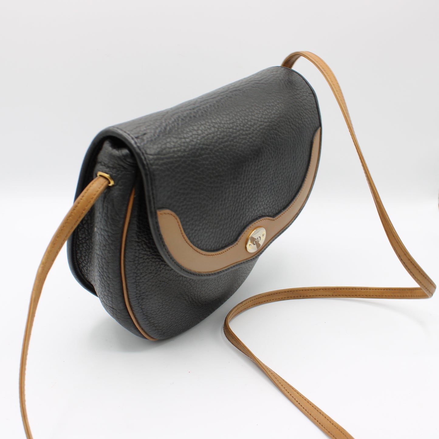 Christian Dior Black Pebbled Leather Flap Crossbody Bag