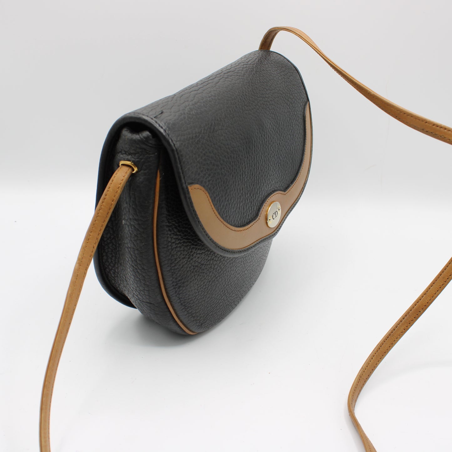Christian Dior Black Pebbled Leather Flap Crossbody Bag