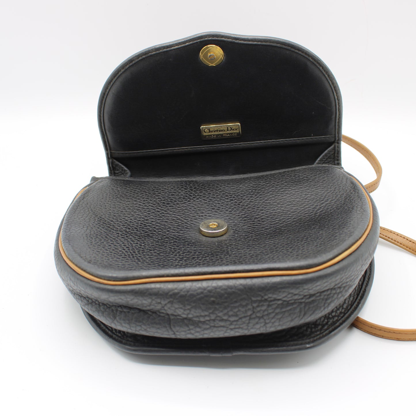 Christian Dior Black Pebbled Leather Flap Crossbody Bag