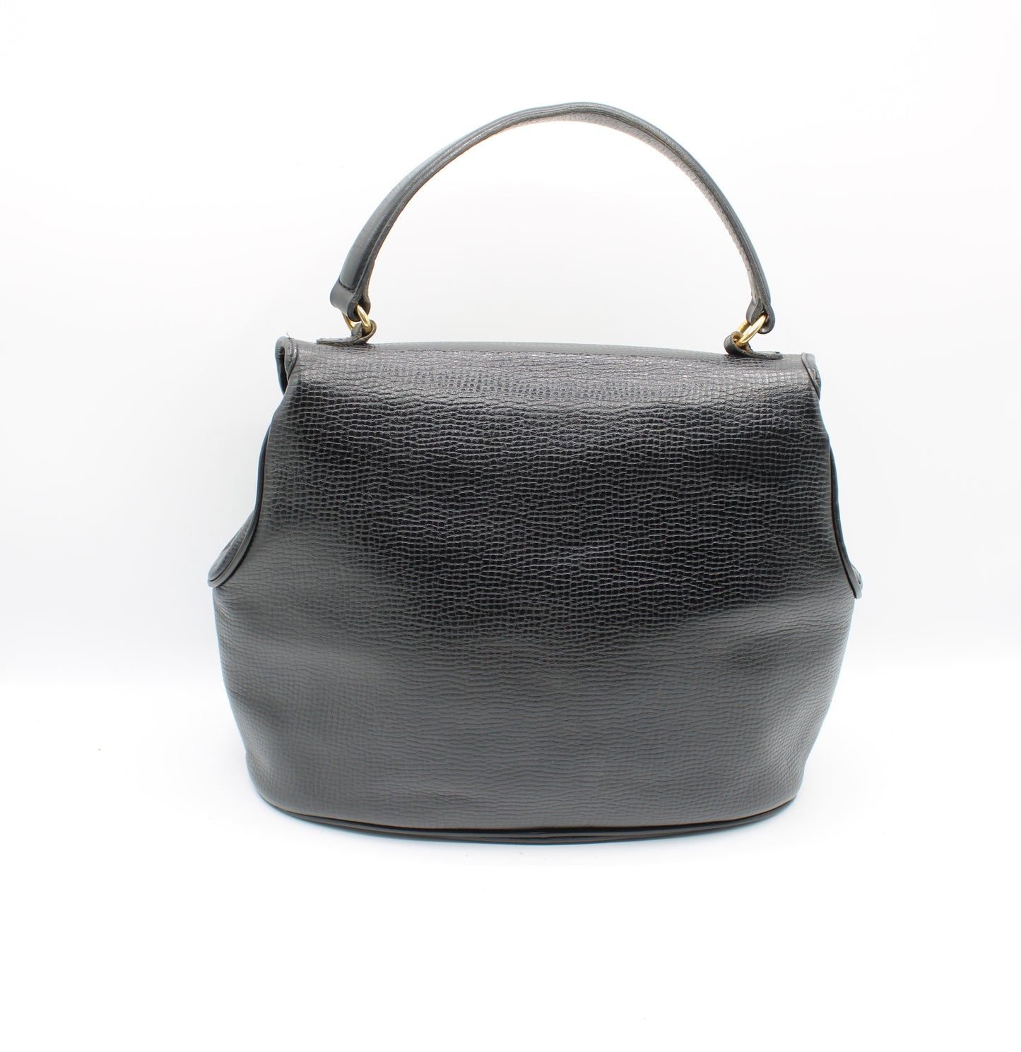 Christian Dior Black Grained Leather 1990s Oval Logo Top Handle Bag