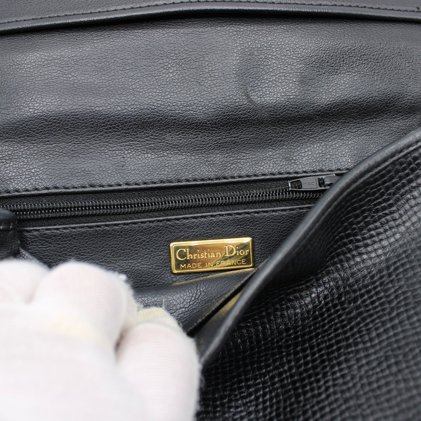 Christian Dior Black Grained Leather 1990s Oval Logo Top Handle Bag