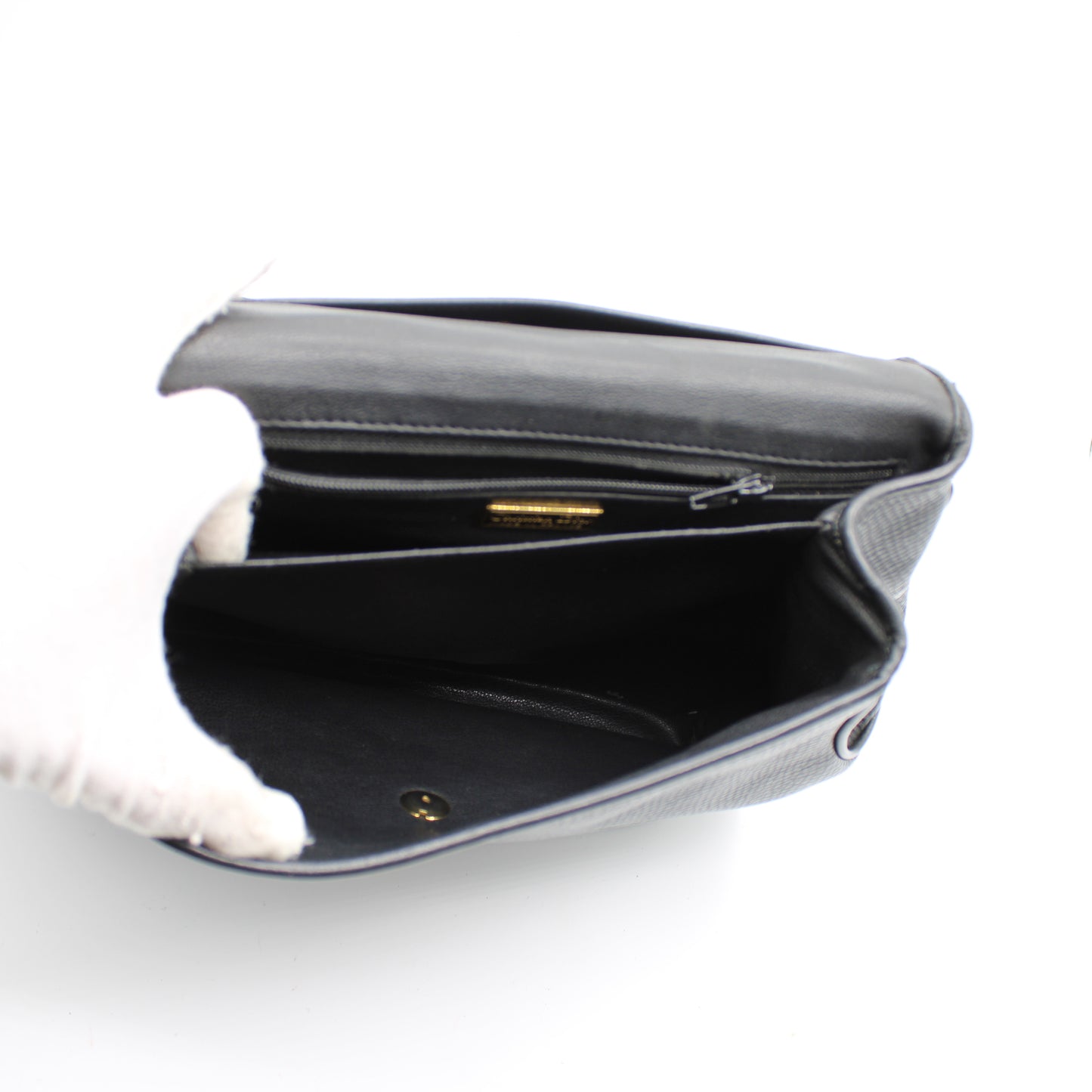 Christian Dior Black Grained Leather 1990s Oval Logo Top Handle Bag