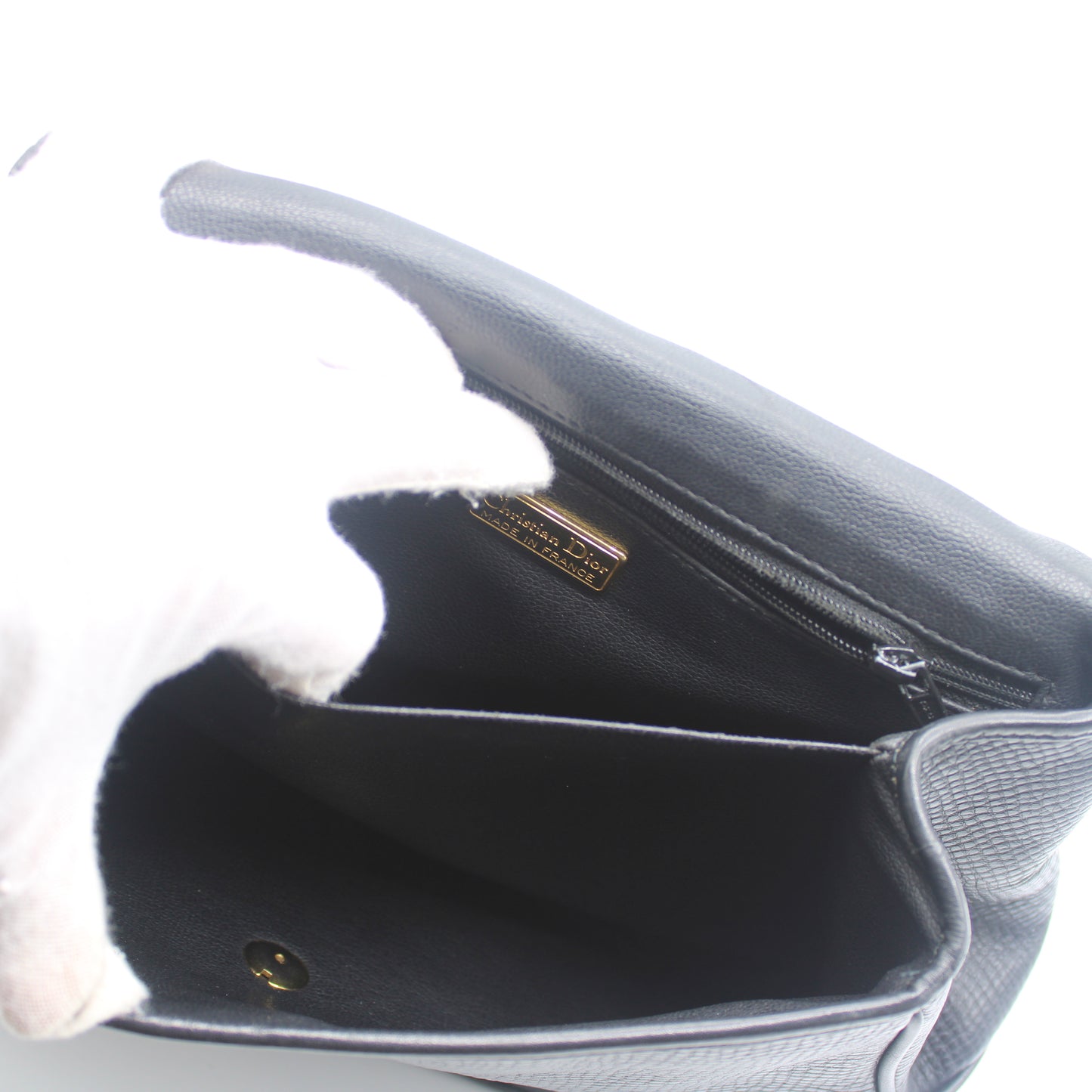 Christian Dior Black Grained Leather 1990s Oval Logo Top Handle Bag