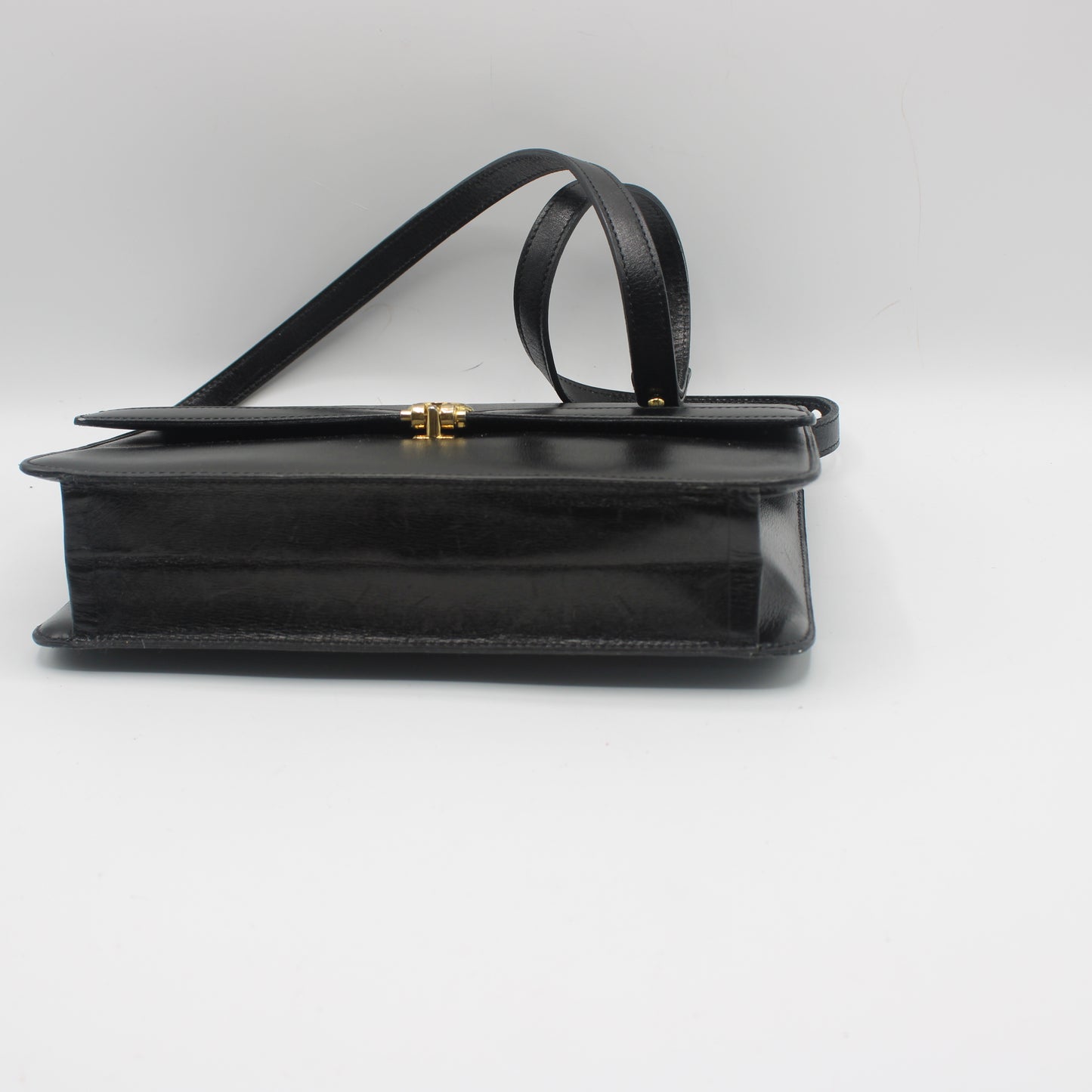 Christian Dior Black Leather Gold Logo Flap Shoulder Bag