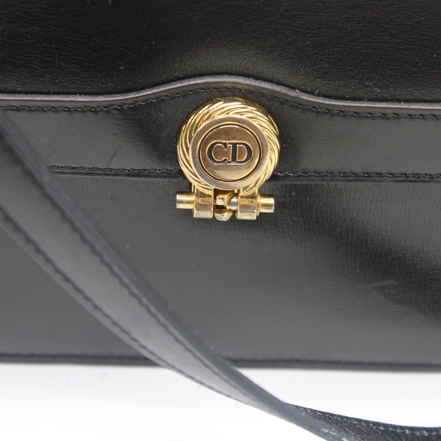 Christian Dior Black Leather Gold Logo Flap Shoulder Bag