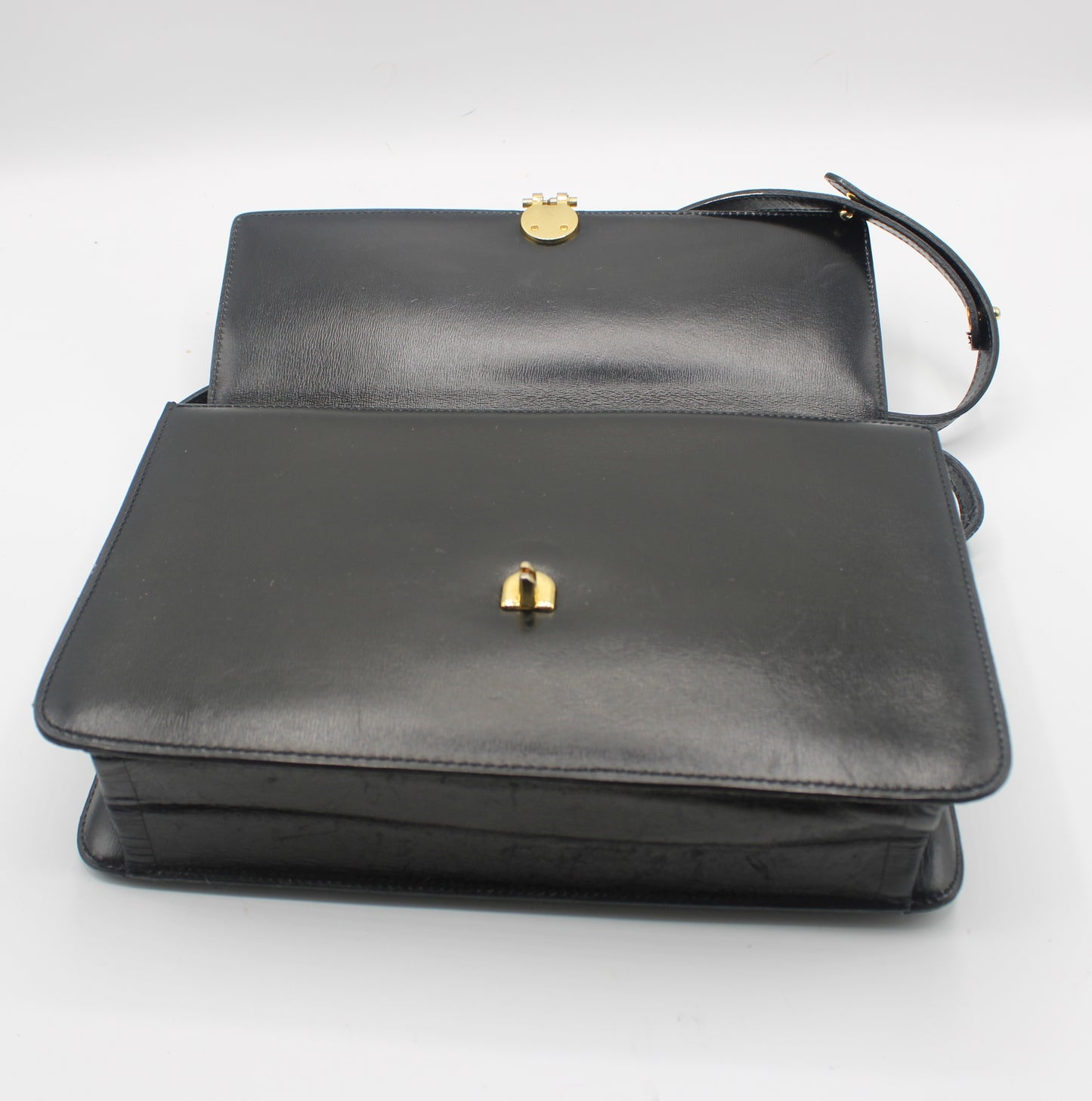 Christian Dior Black Leather Gold Logo Flap Shoulder Bag