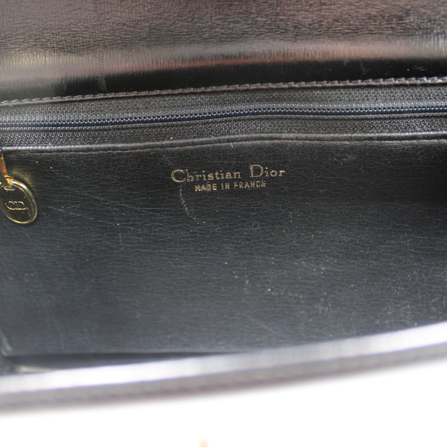 Christian Dior Black Leather Gold Logo Flap Shoulder Bag