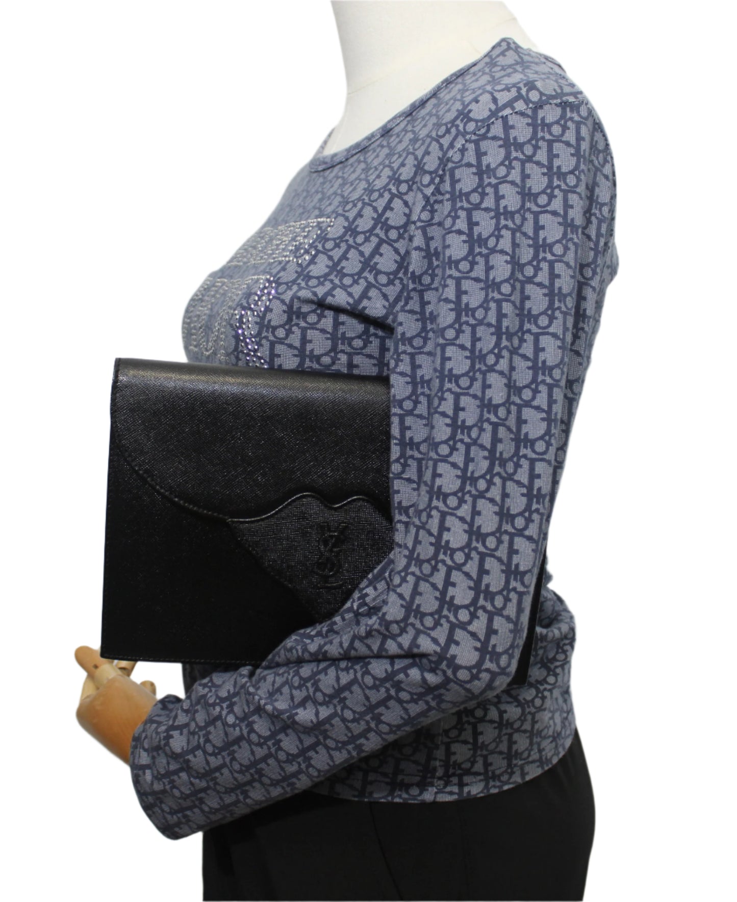 Yves Saint Laurent Black Textured Leather Flap Clutch Bag