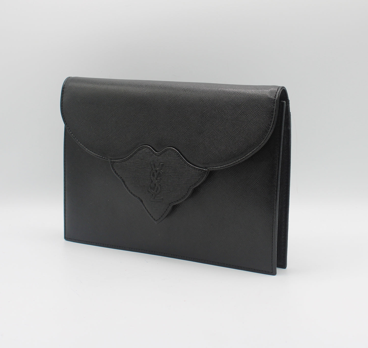 Yves Saint Laurent Black Textured Leather Flap Clutch Bag