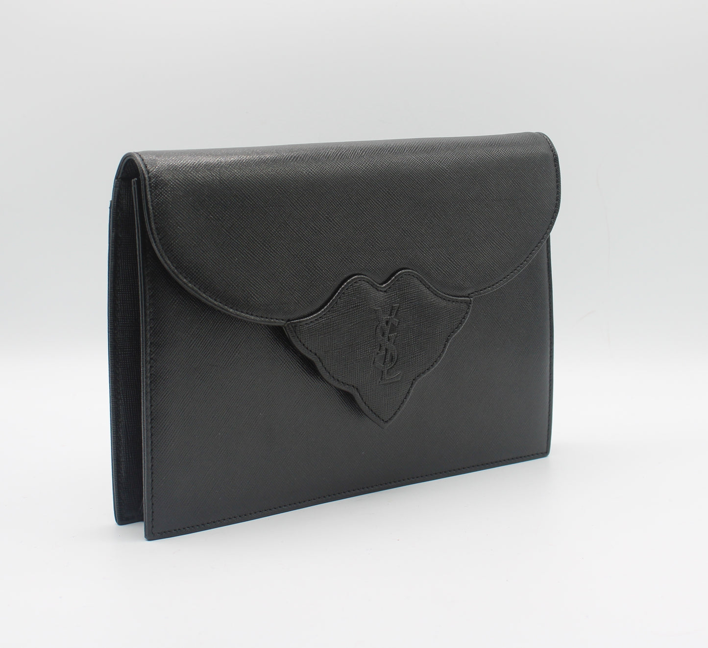 Yves Saint Laurent Black Textured Leather Flap Clutch Bag