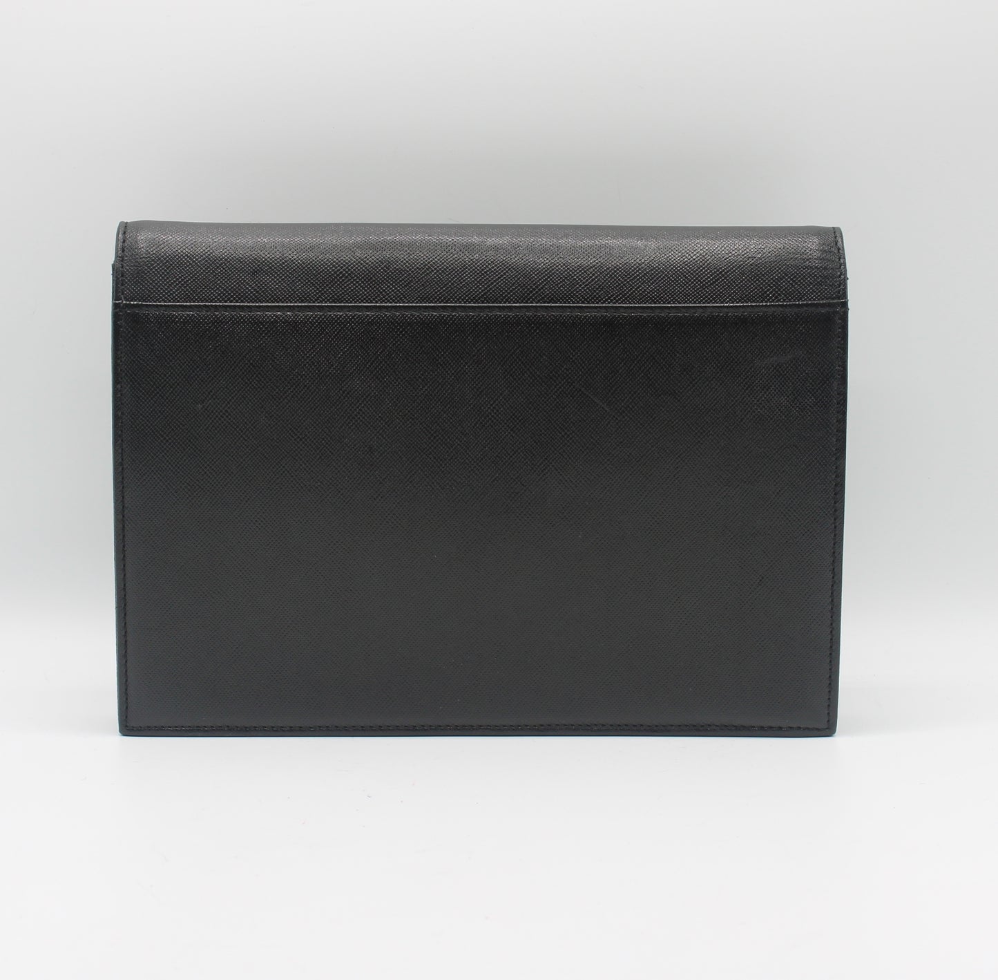 Yves Saint Laurent Black Textured Leather Flap Clutch Bag