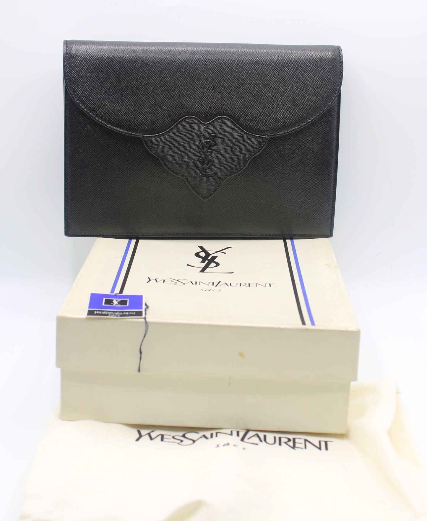 Yves Saint Laurent Black Textured Leather Flap Clutch Bag