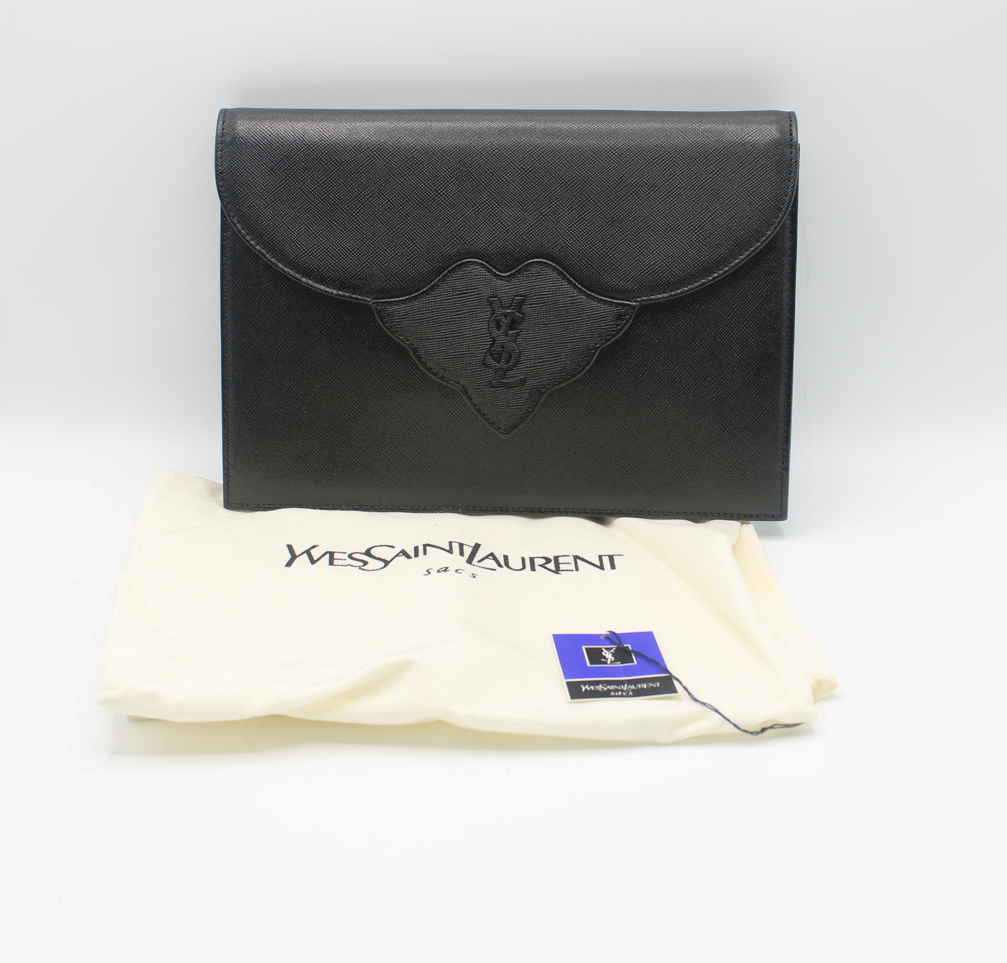 Yves Saint Laurent Black Textured Leather Flap Clutch Bag