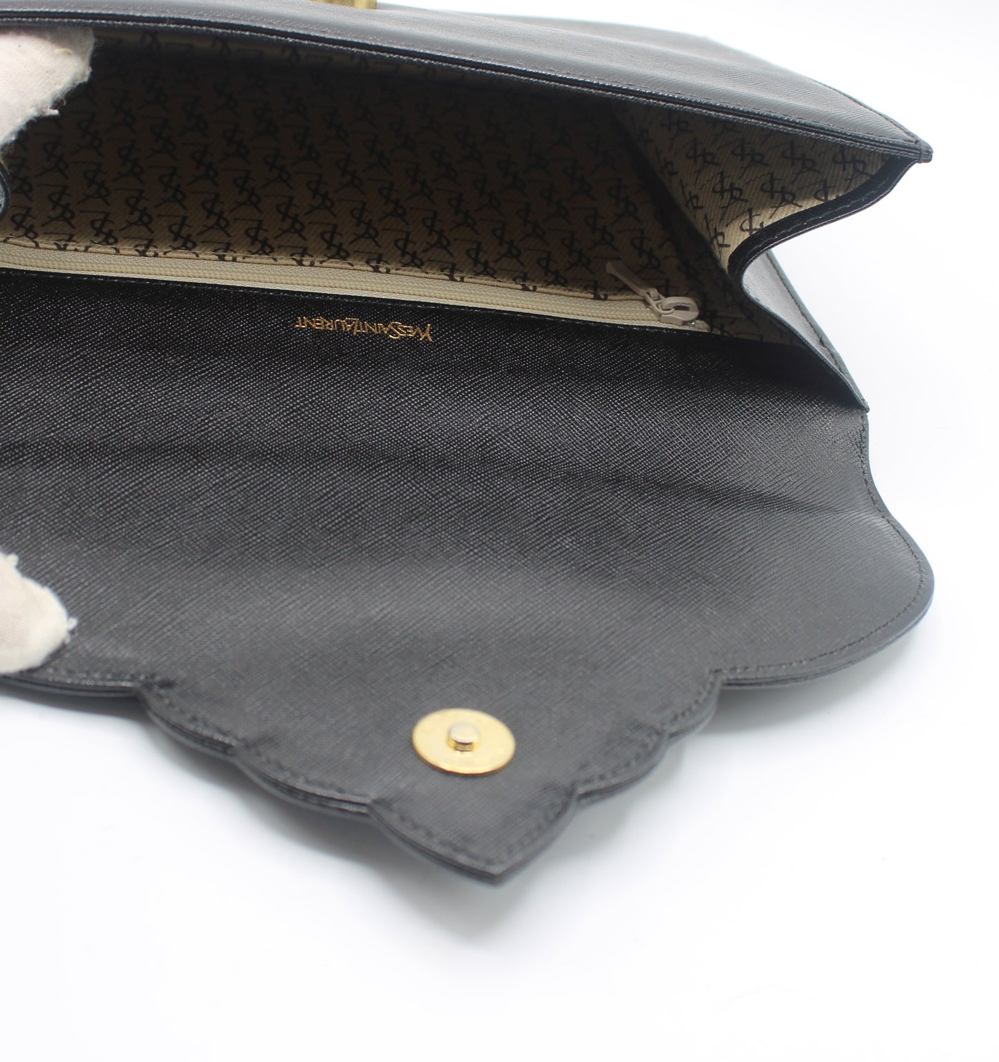 Yves Saint Laurent Black Textured Leather Flap Clutch Bag