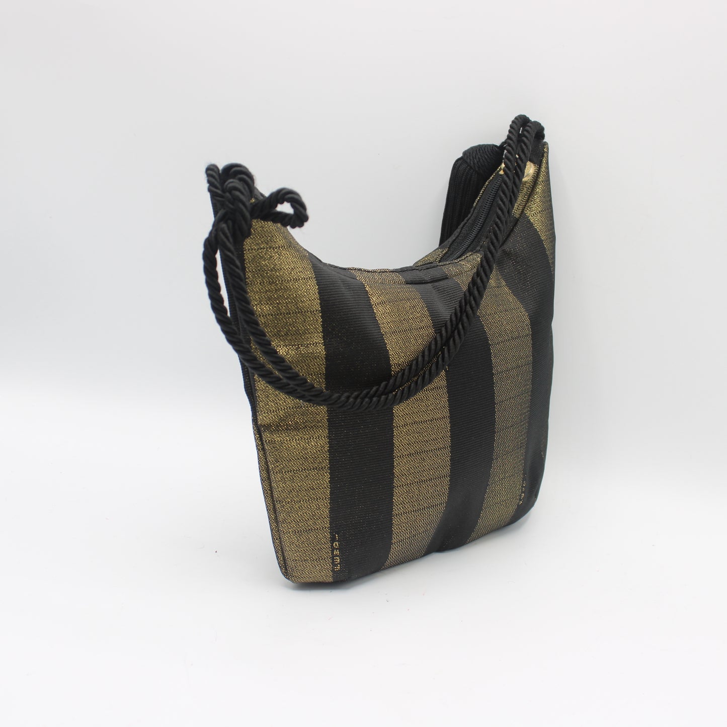 Fendi Gold Black Pequin Stripe Fabric Mini Tassel Handbag