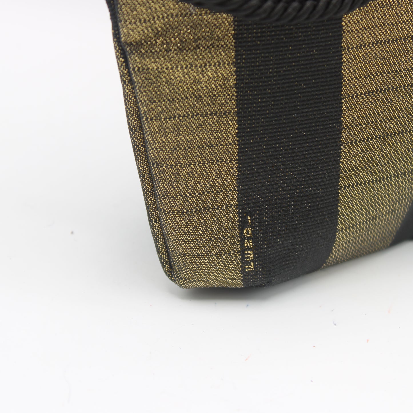 Fendi Gold Black Pequin Stripe Fabric Mini Tassel Handbag