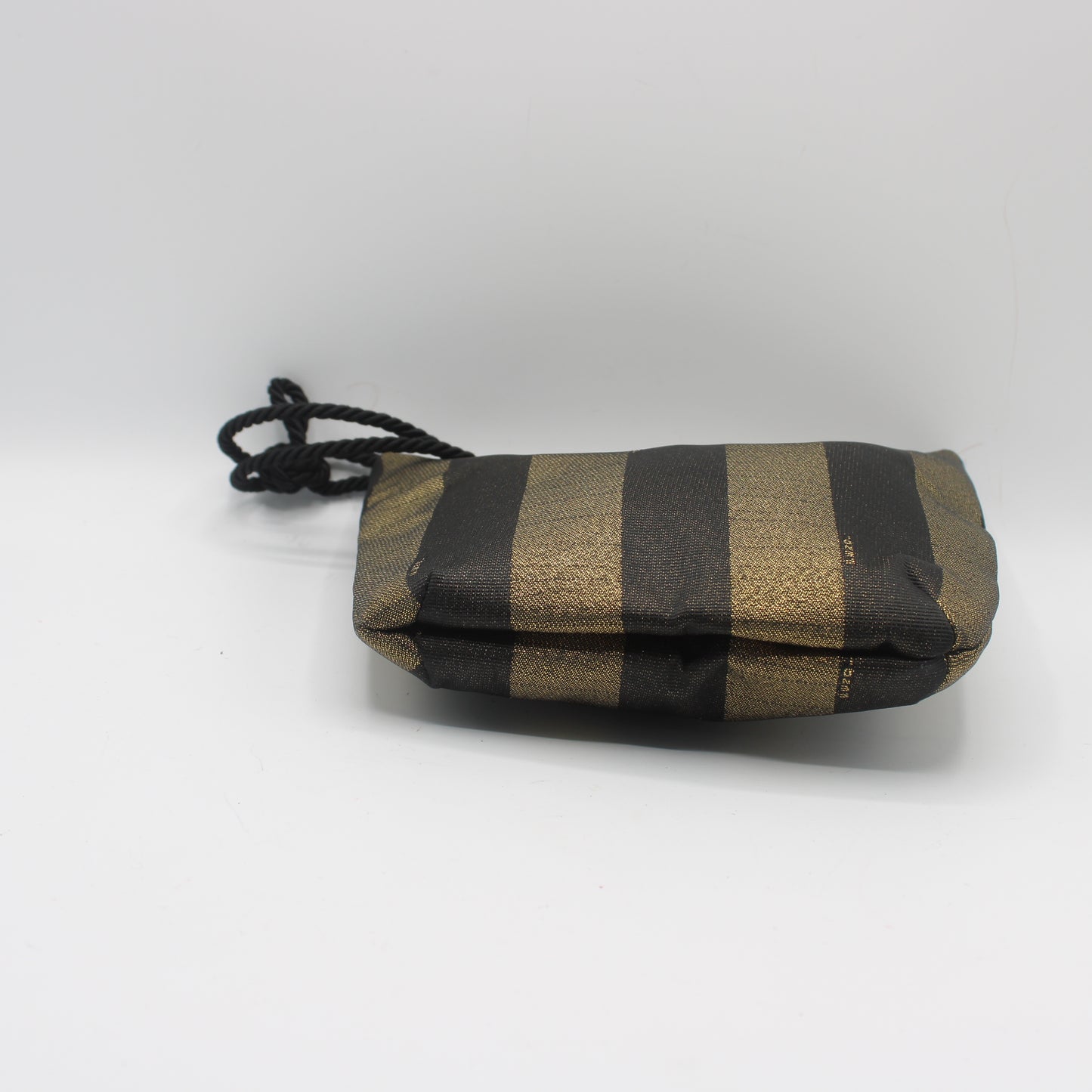 Fendi Gold Black Pequin Stripe Fabric Mini Tassel Handbag