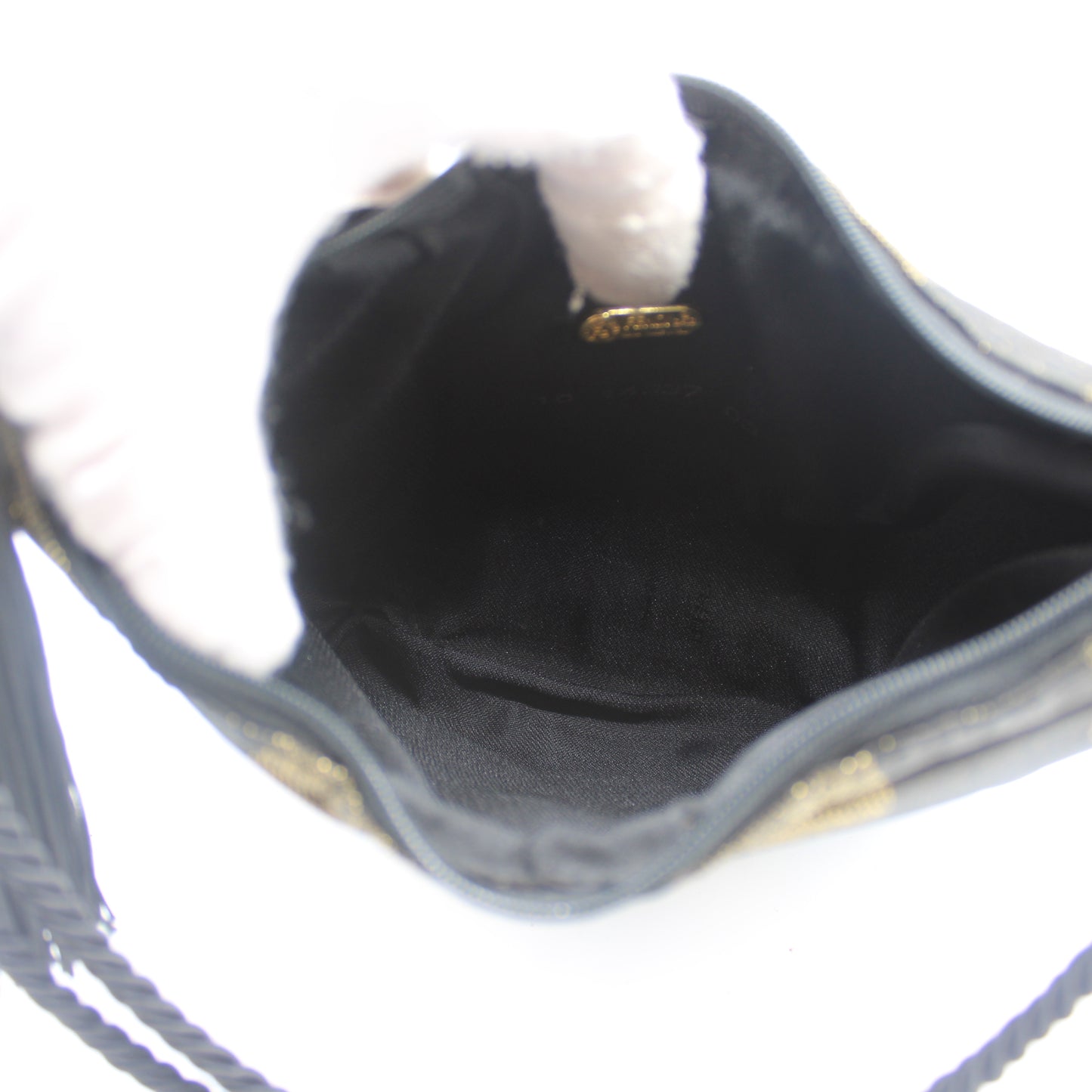 Fendi Gold Black Pequin Stripe Fabric Mini Tassel Handbag