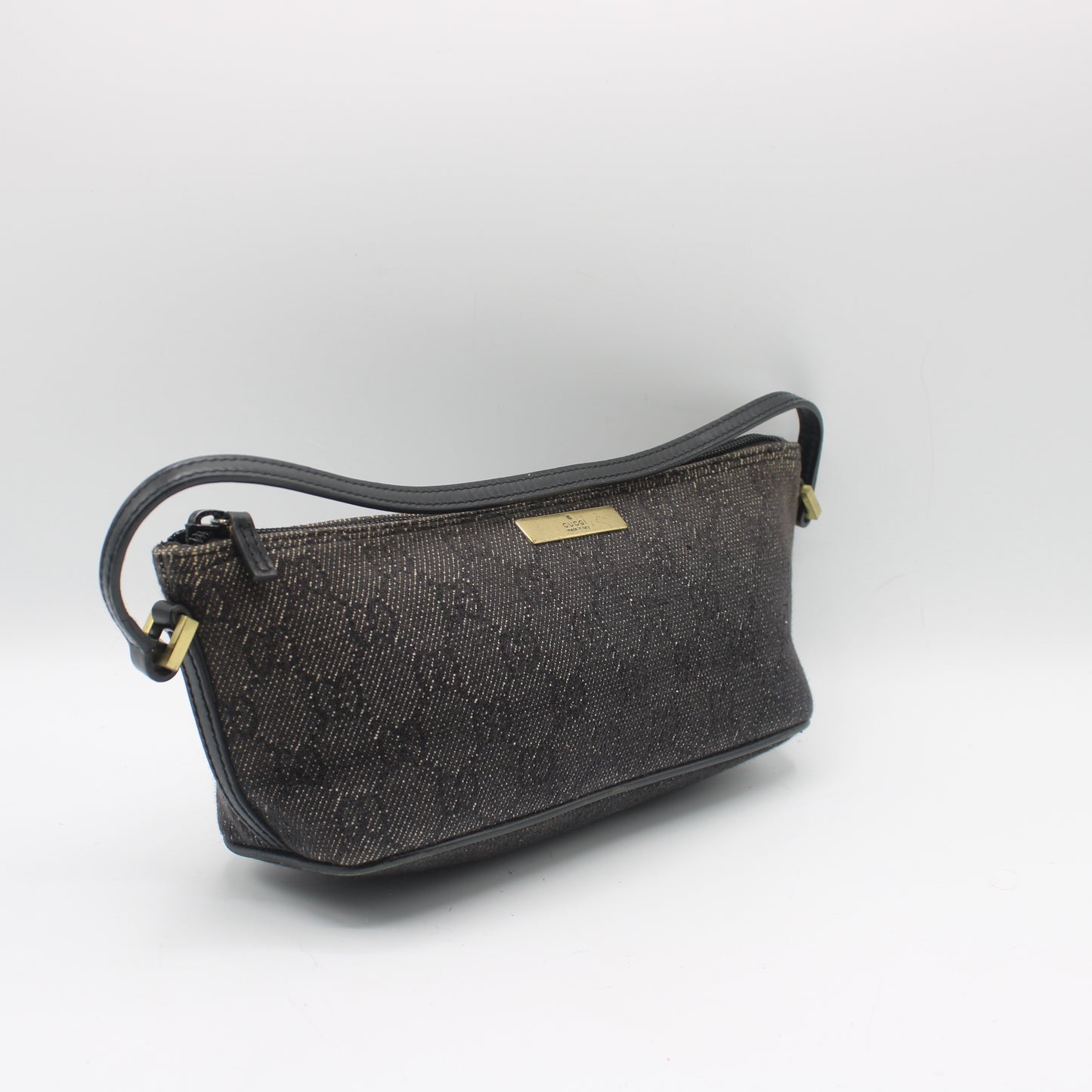 Gucci Black GG Denim Cloth Boat Style Shoulder Bag