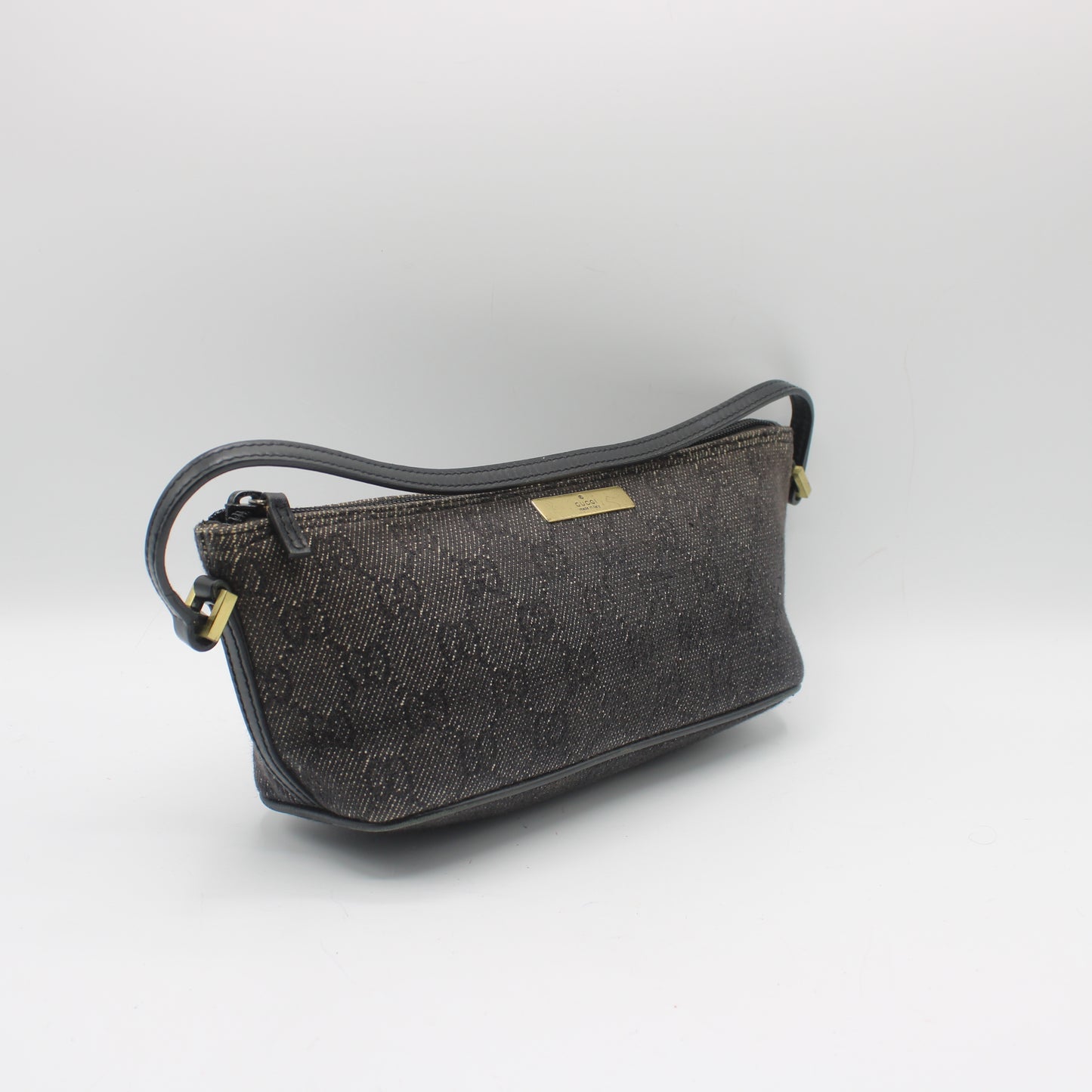 Gucci Black GG Denim Cloth Boat Style Shoulder Bag