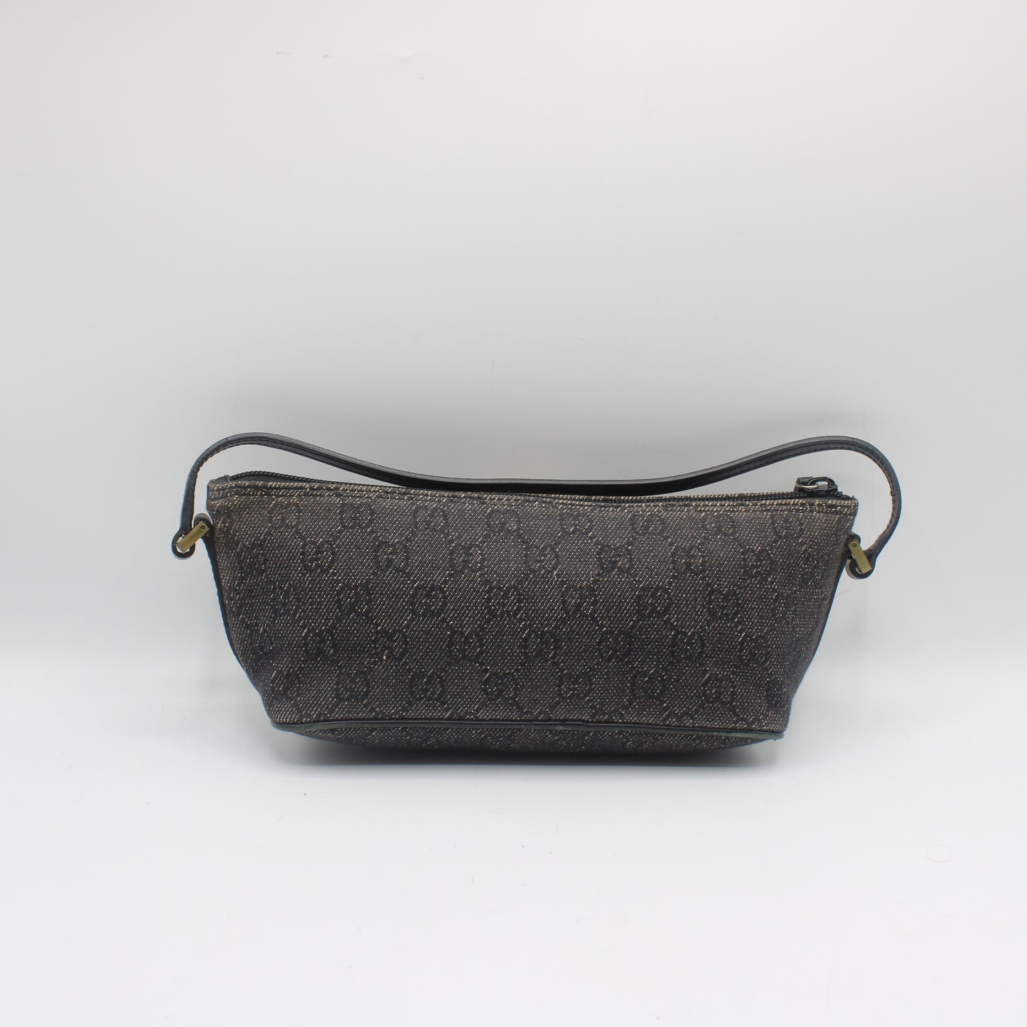 Gucci Black GG Denim Cloth Boat Style Shoulder Bag