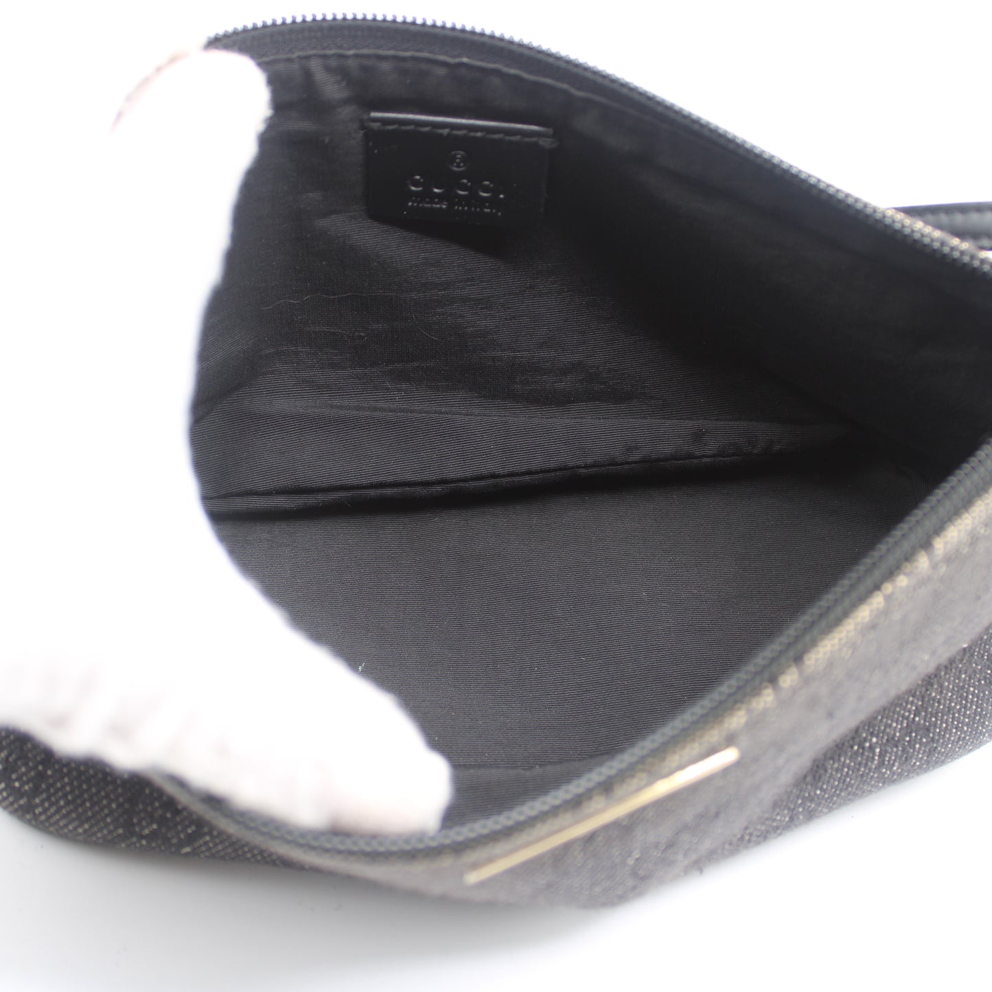 Gucci Black GG Denim Cloth Boat Style Shoulder Bag