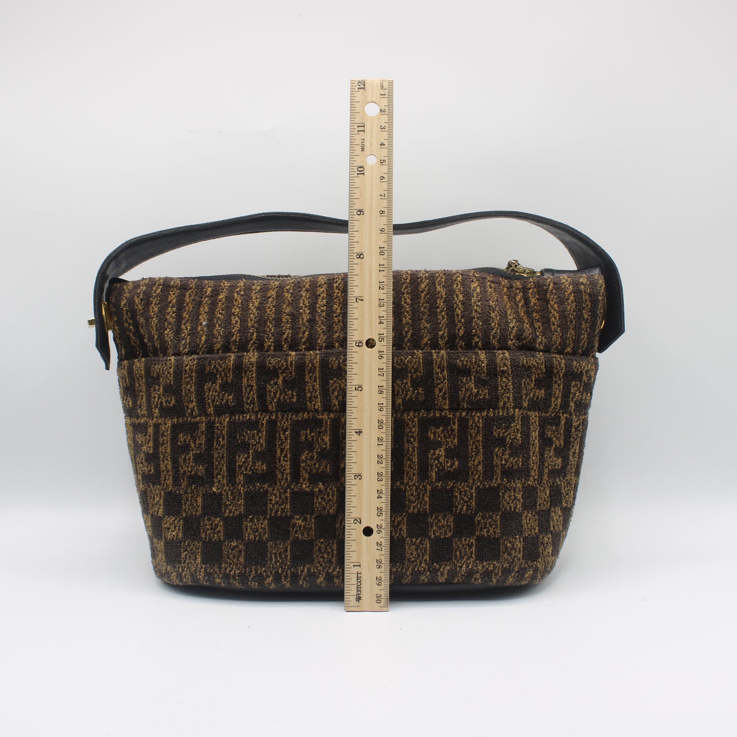 Fendi Brown Zucca Print Terry Cloth Leather Strap Handbag Clutch Bag