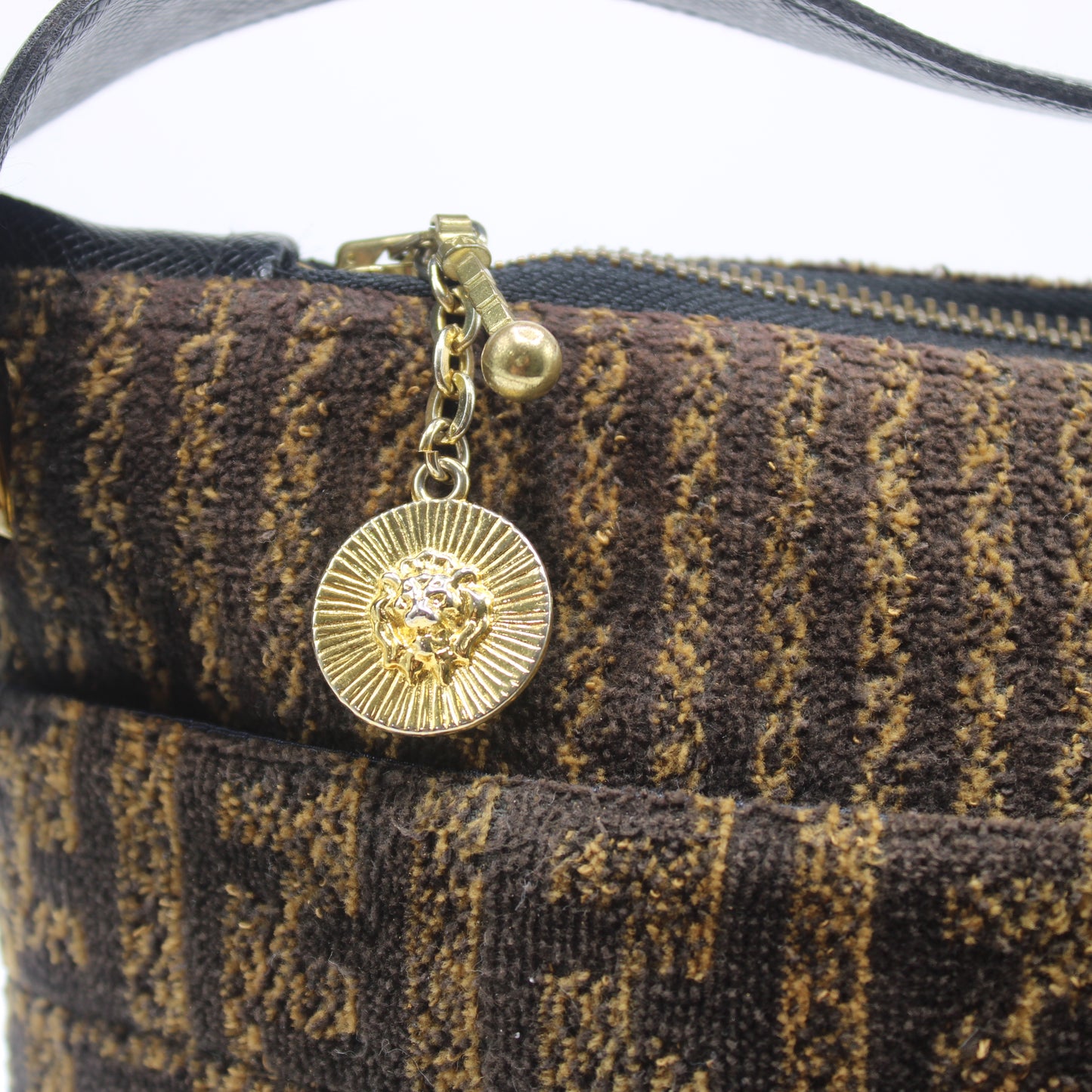 Fendi Brown Zucca Print Terry Cloth Leather Strap Handbag Clutch Bag