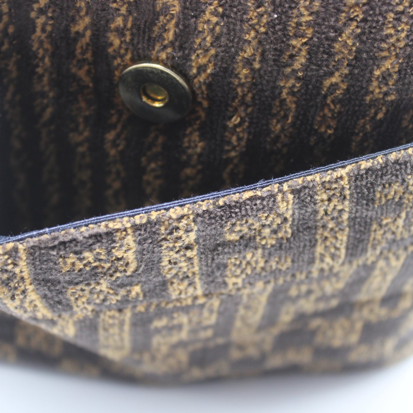 Fendi Brown Zucca Print Terry Cloth Leather Strap Handbag Clutch Bag