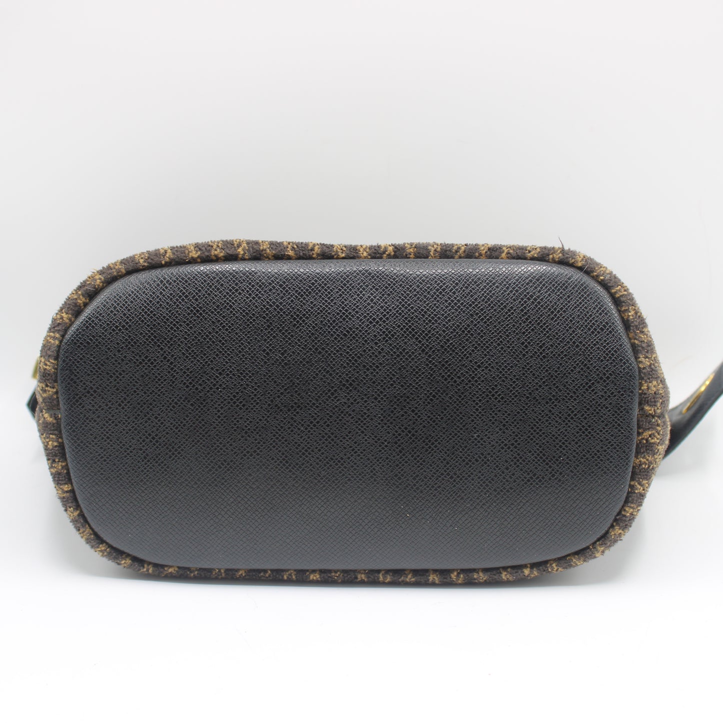 Fendi Brown Zucca Print Terry Cloth Leather Strap Handbag Clutch Bag