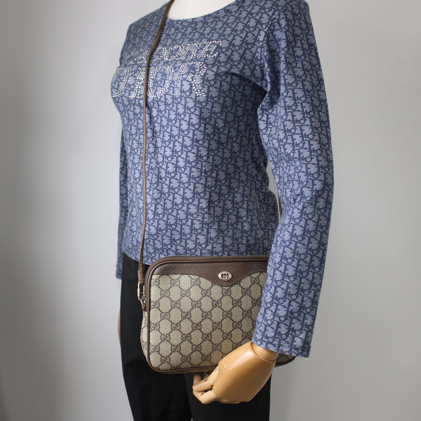 Gucci Brown Coated Canvas Gg Leather Trim Crossbody Bag