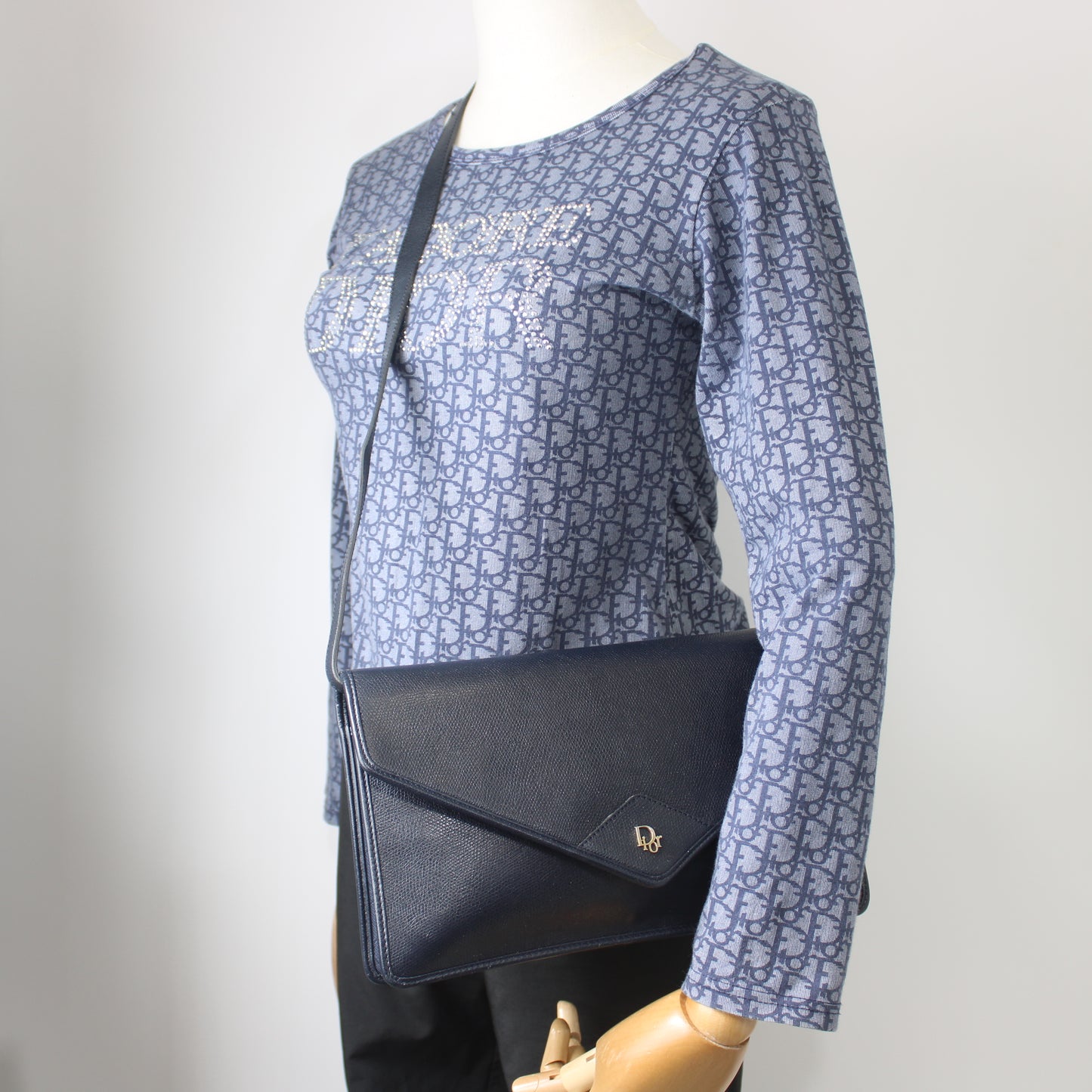 Christian Dior Dark Navy Leather Envelope Crossbody Bag