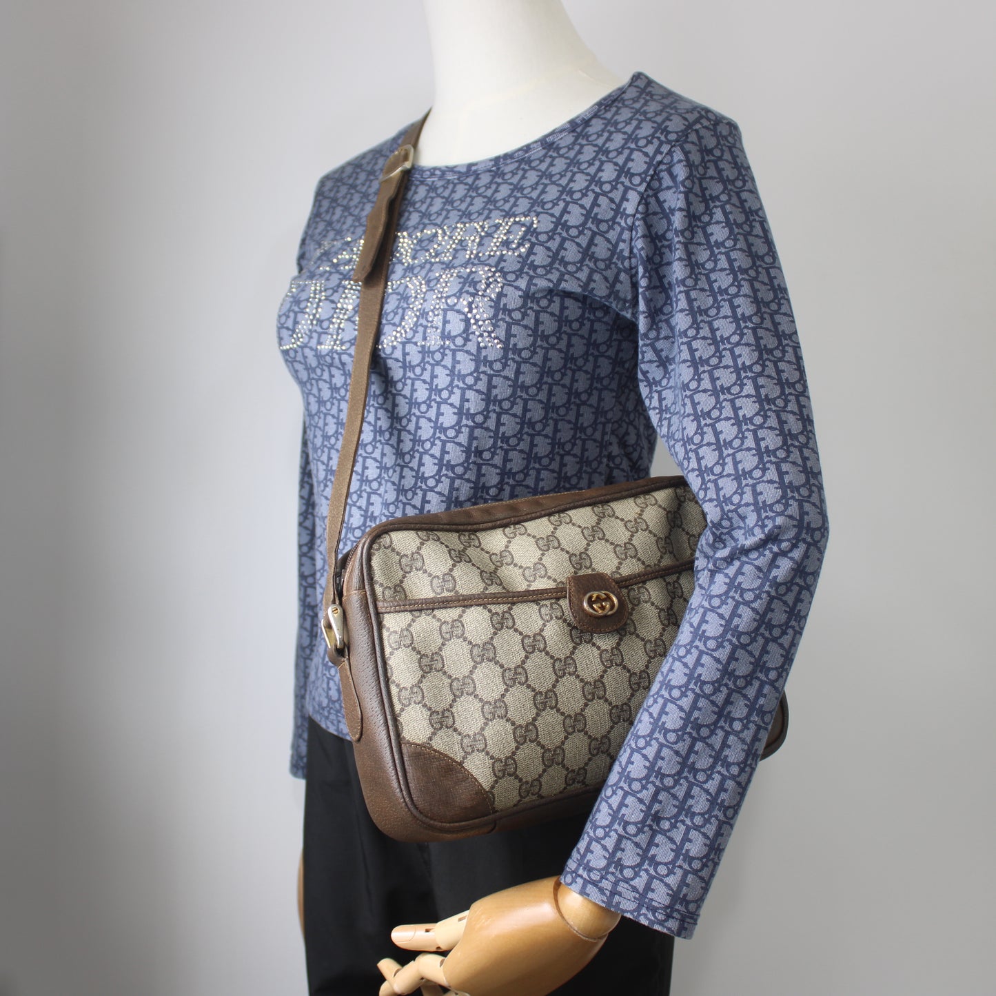 Gucci Brown GG Canvas Leather Trim Crossbody Shoulder Bag