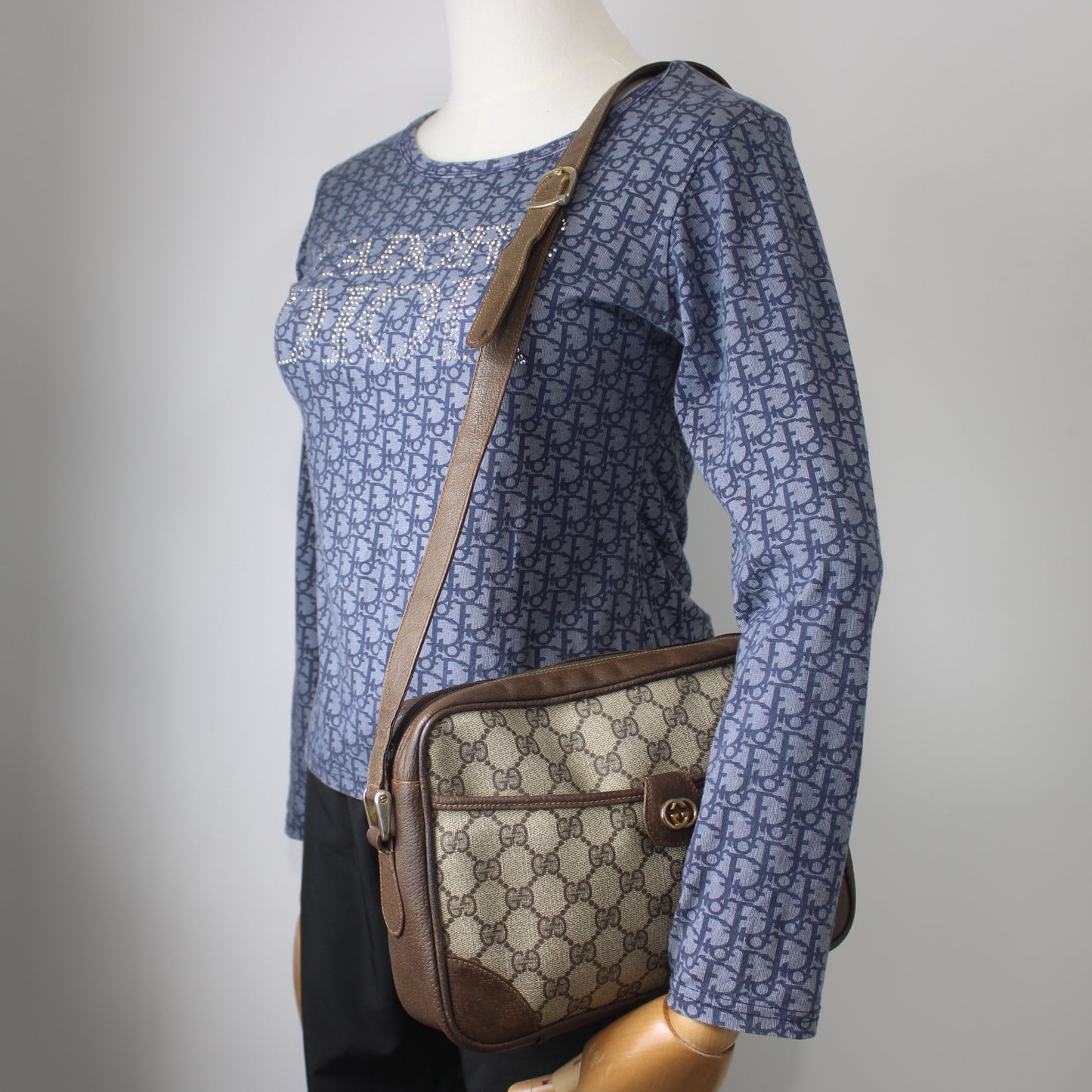 Gucci Brown GG Canvas Leather Trim Crossbody Shoulder Bag