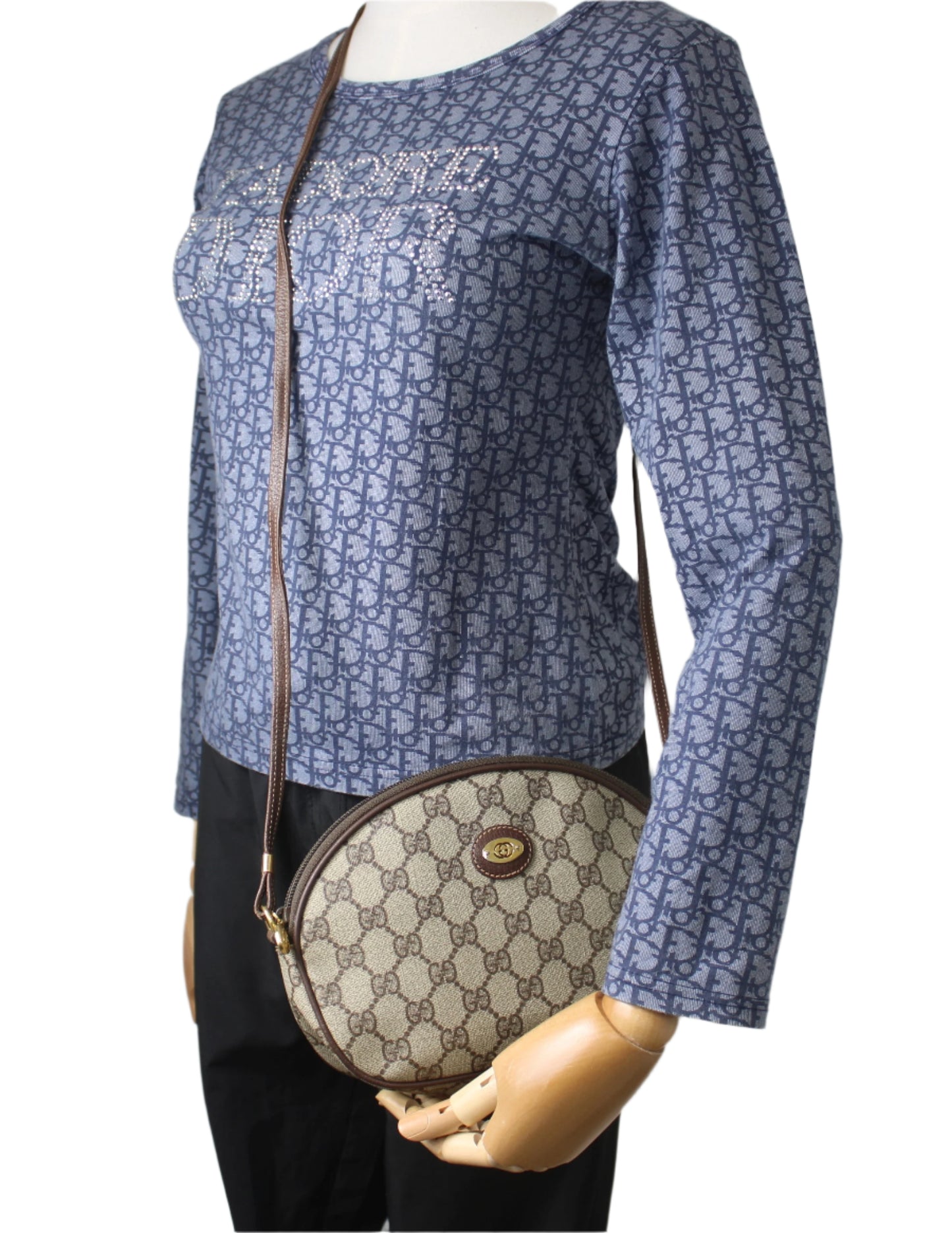 Gucci Brown GG Canvas Oval Leather Trim Crossbody Bag